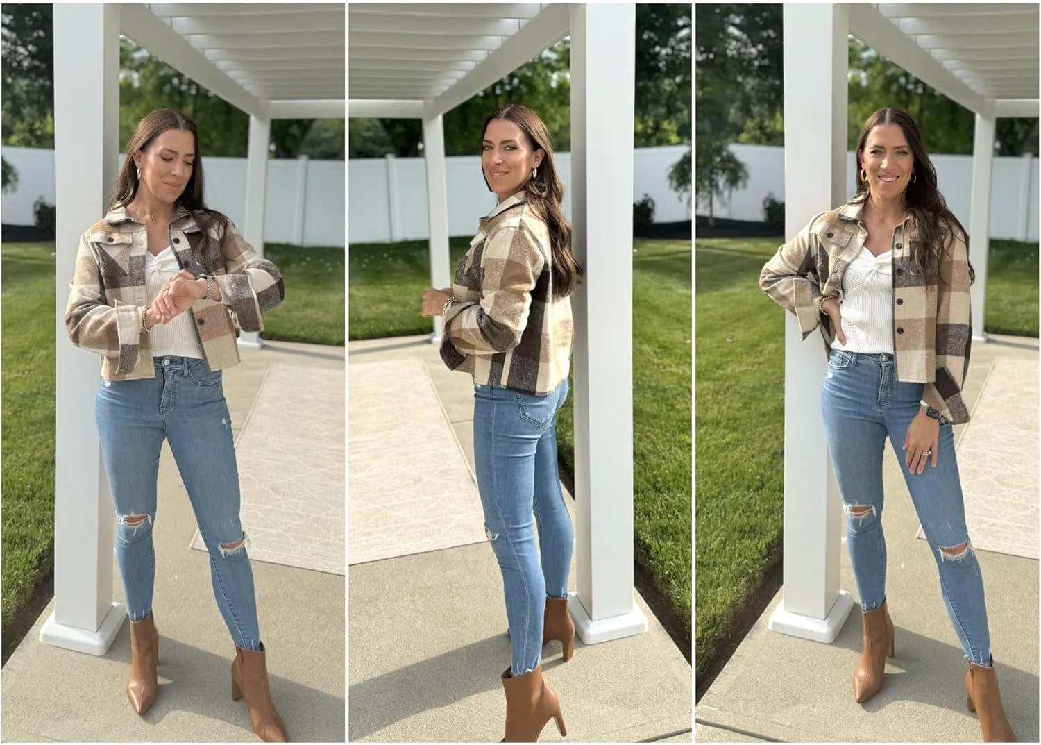 HOTOUCH Womens Flannels Fall Cropped Shacket Plaid Jacket Long Sleeve Button Down Coat 2024 Fall Fashion Trendy Outfits