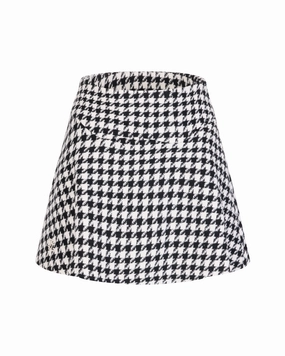 Houndstooth checkered flare skirt - Black Street Ready Quilted Texture