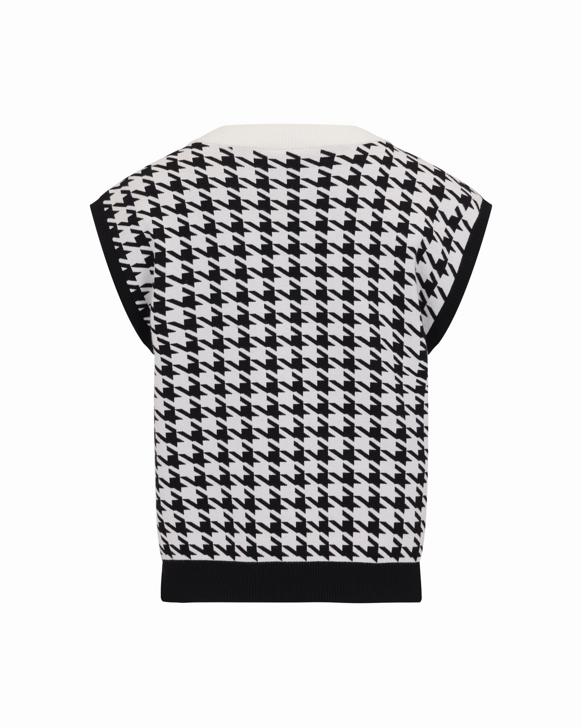 Airy Cloth Houndstooth Checkered Knit Vest - Black