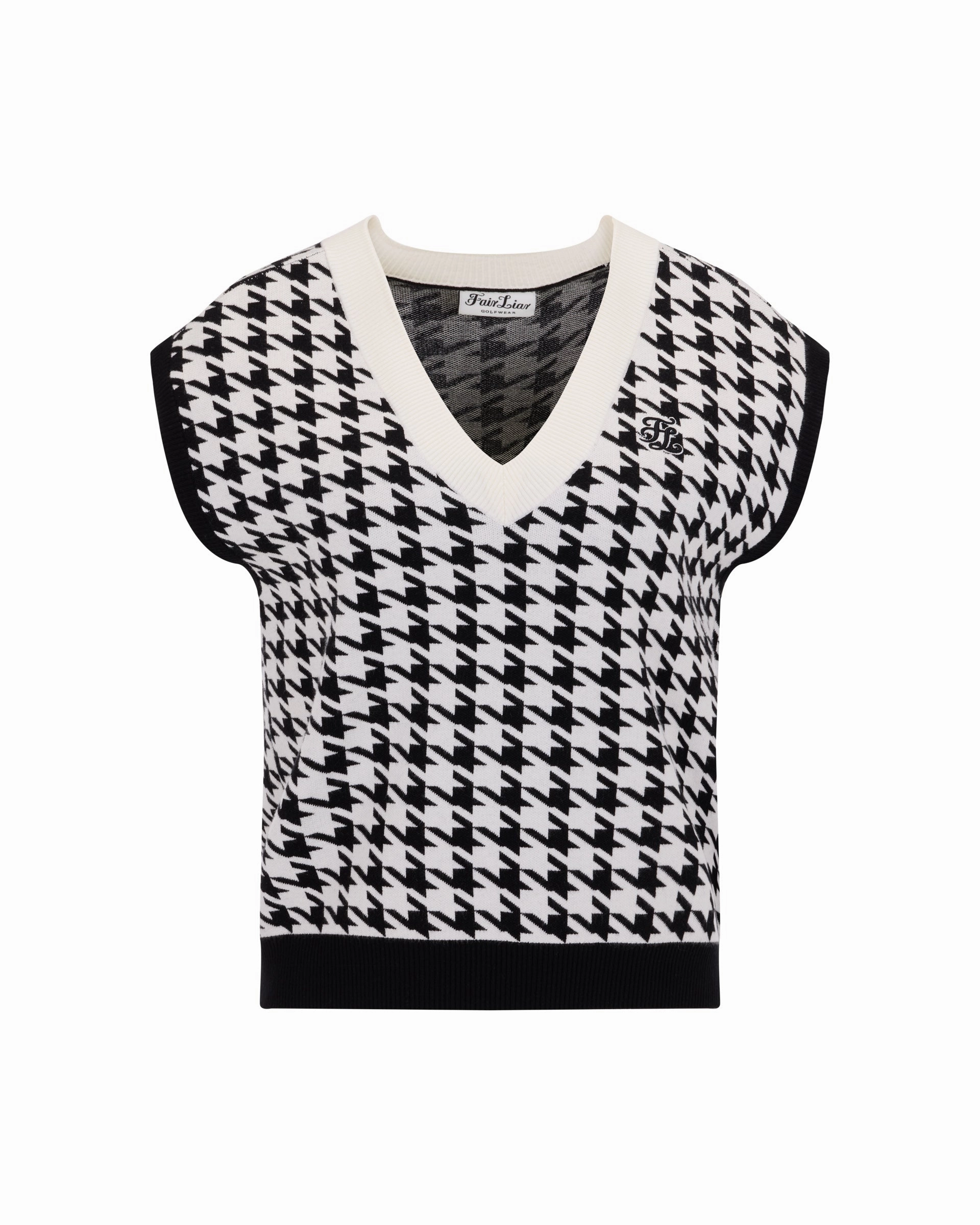 Houndstooth Checkered Knit Vest - Black Eco Certified Textiles Abrasion Resistant Trim