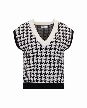 Houndstooth Checkered Knit Vest - Black Eco Certified Textiles Abrasion Resistant Trim