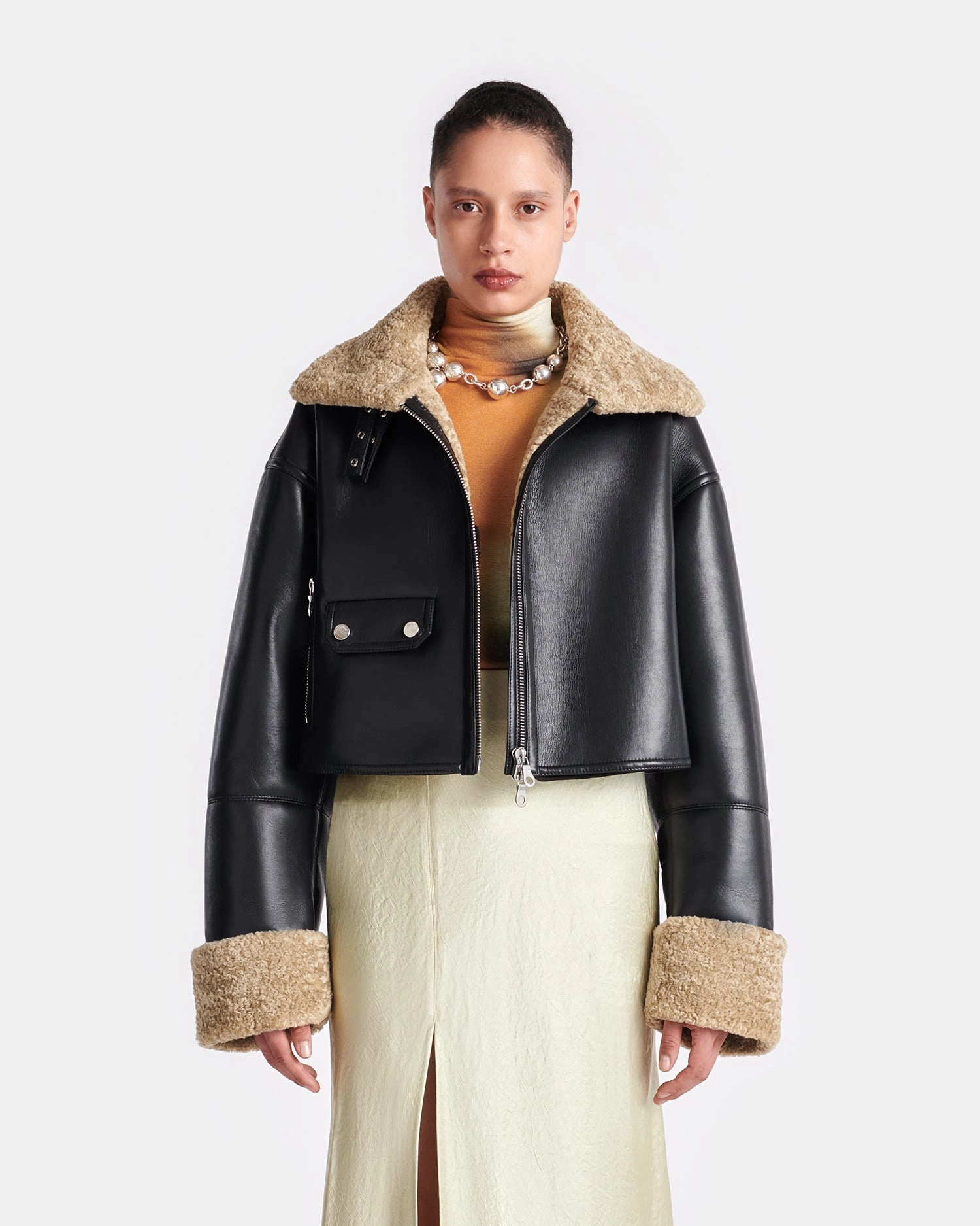 Jemma - Bonded Shearling Jacket - Cornstalk/Black resin