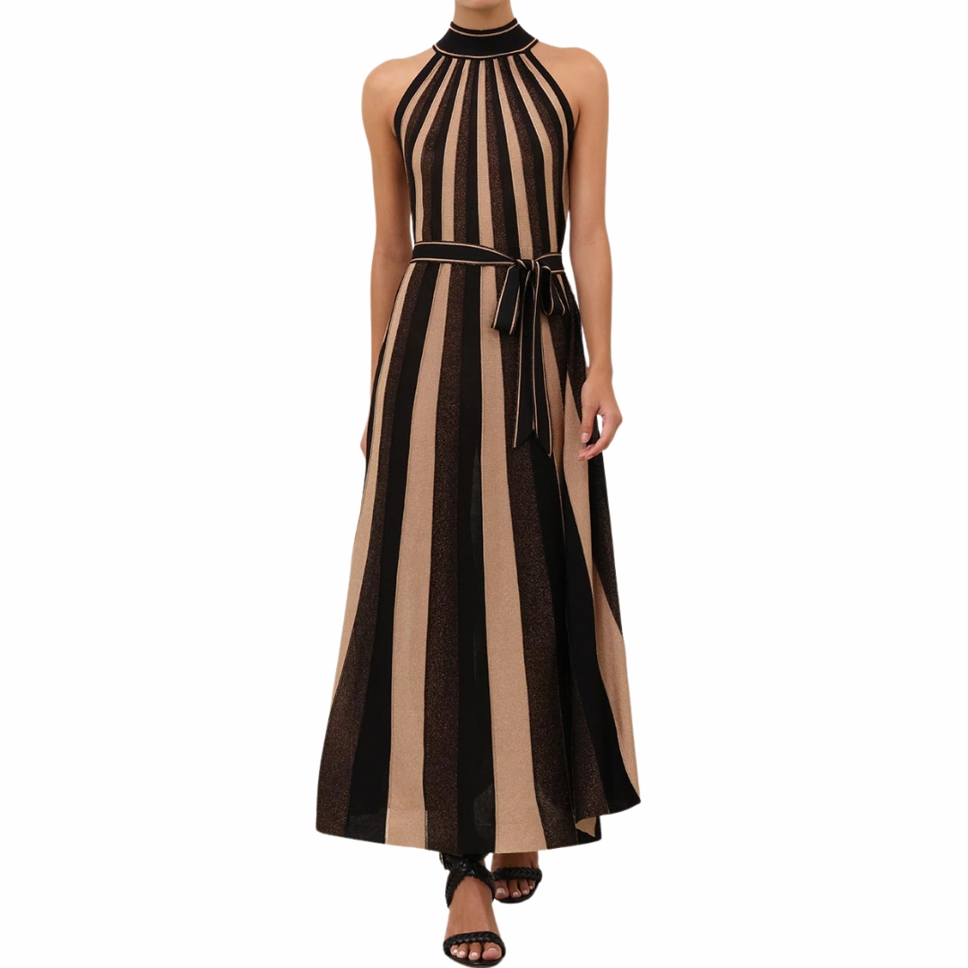 Hypnotic Halter Midi Dress Trendy Cut Evening Look