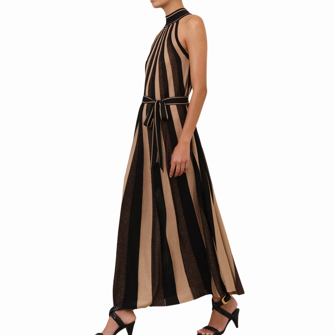 Hypnotic Halter Midi Dress Ruched-Detail Vibrant Layer