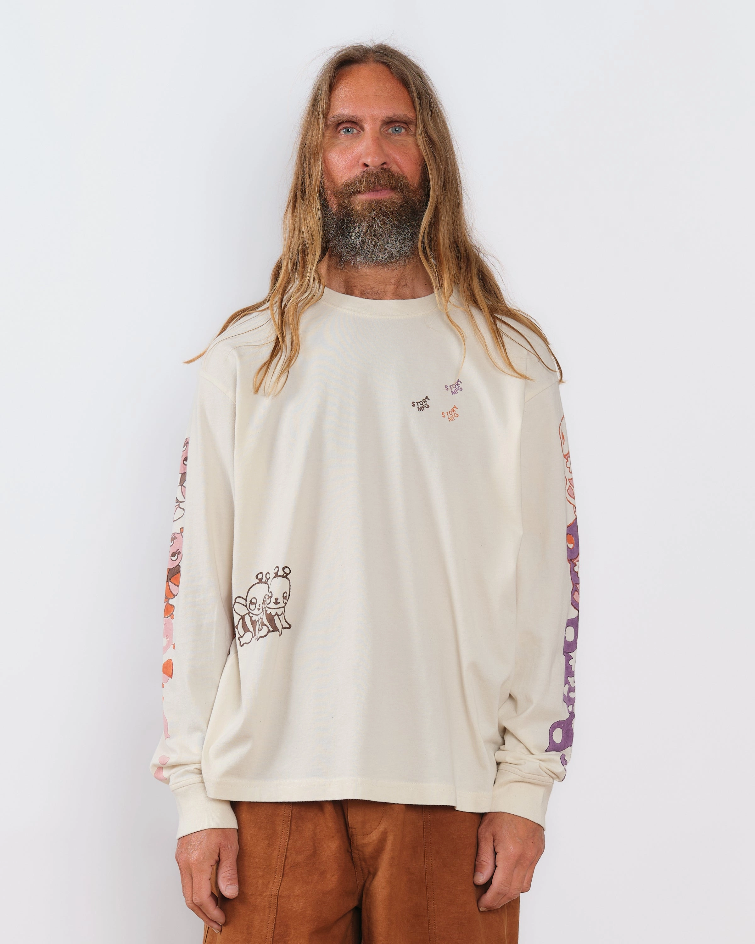 MultipurposeCuffs Floral Pattern Grateful Tee LS - Ecru Earth Trip