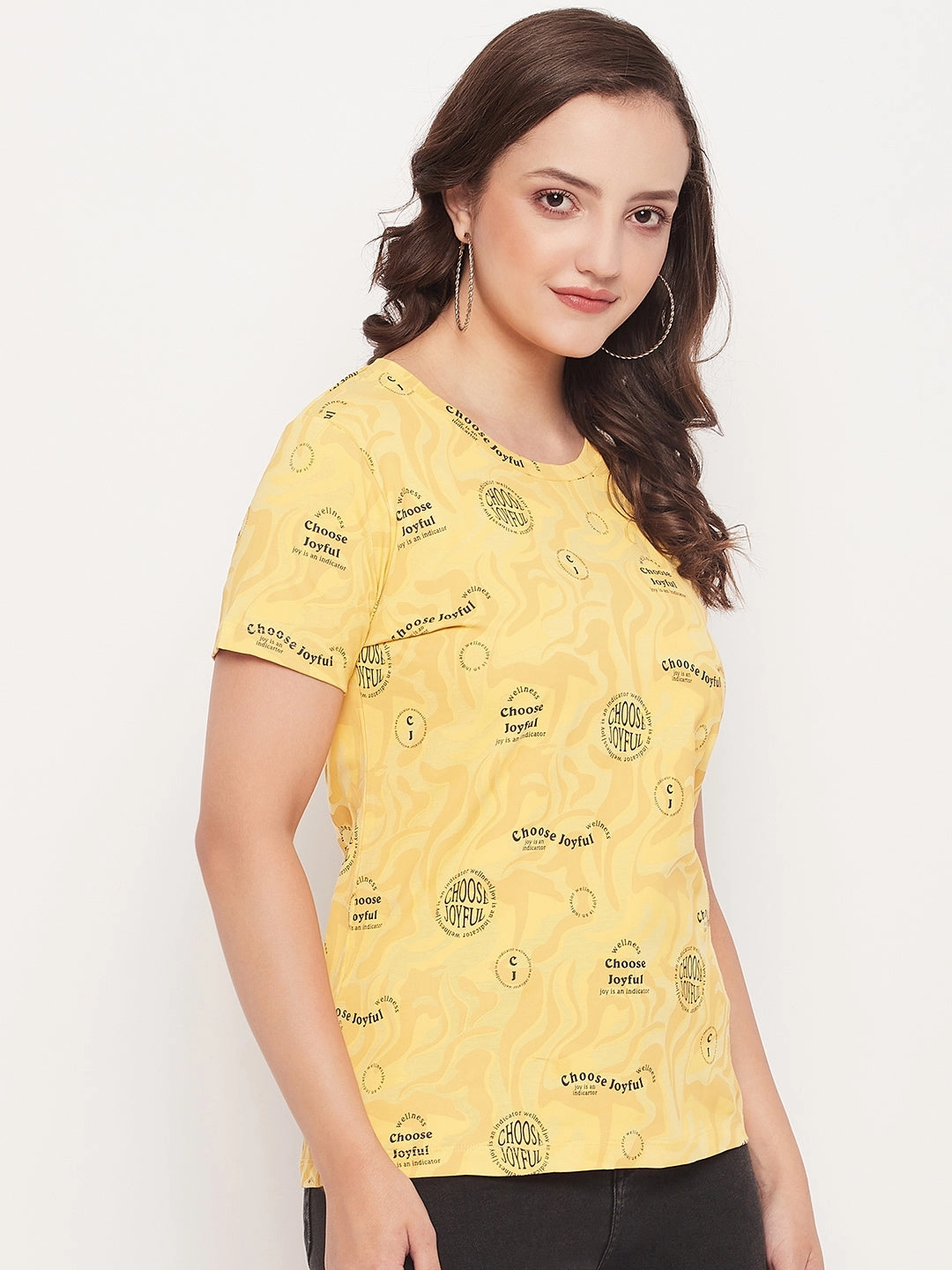 Madame Mustard Printed Regular Fit T-Shirt UV protected Simple Chic