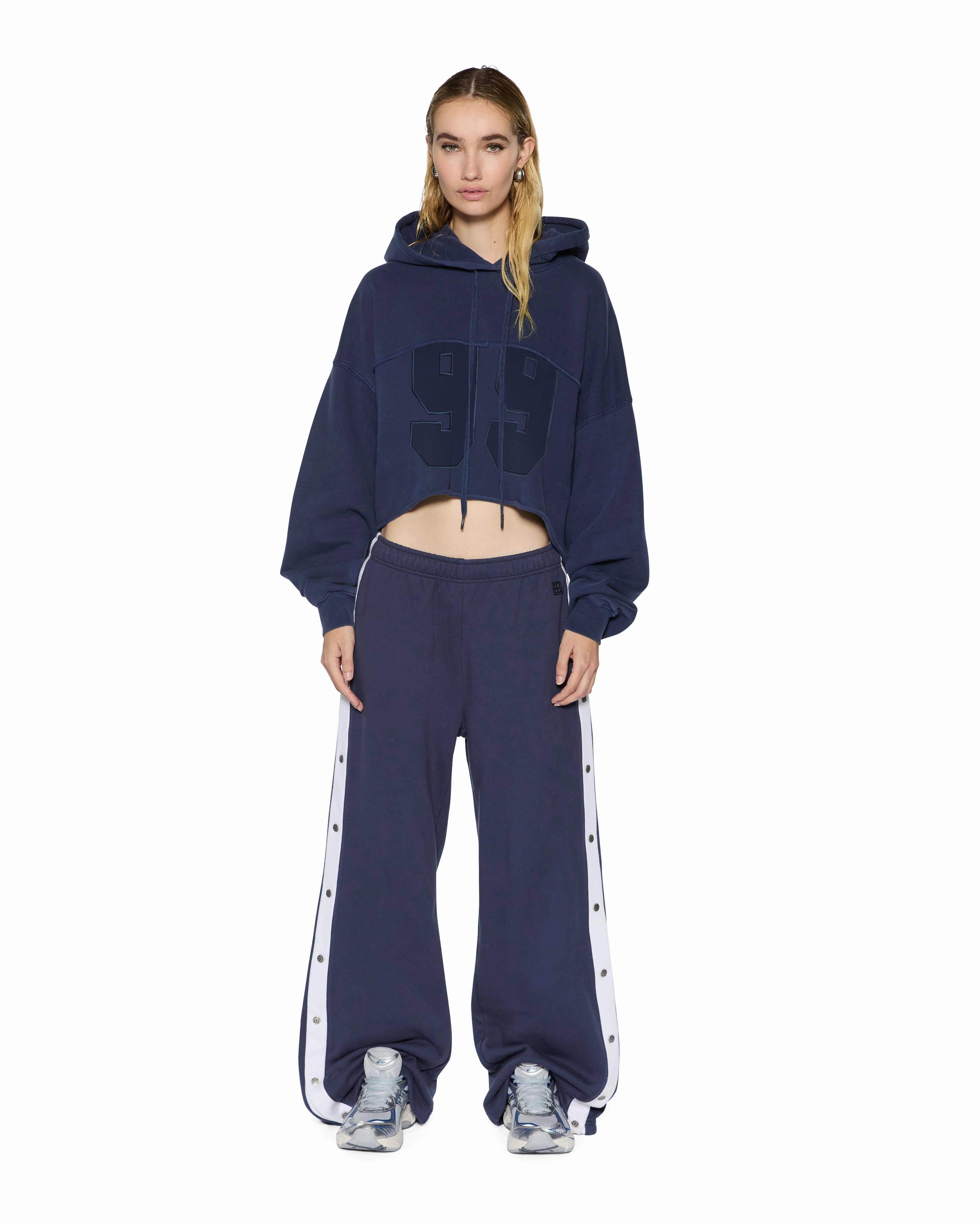 Quick Access Pockets Hidden Zipper OH G HOODIE CROPPED INK BLUE