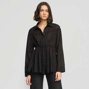 Kia Tie-Front Cotton-Silk Tunic Blouse HypoallergenicConstruction Low Profile Collar