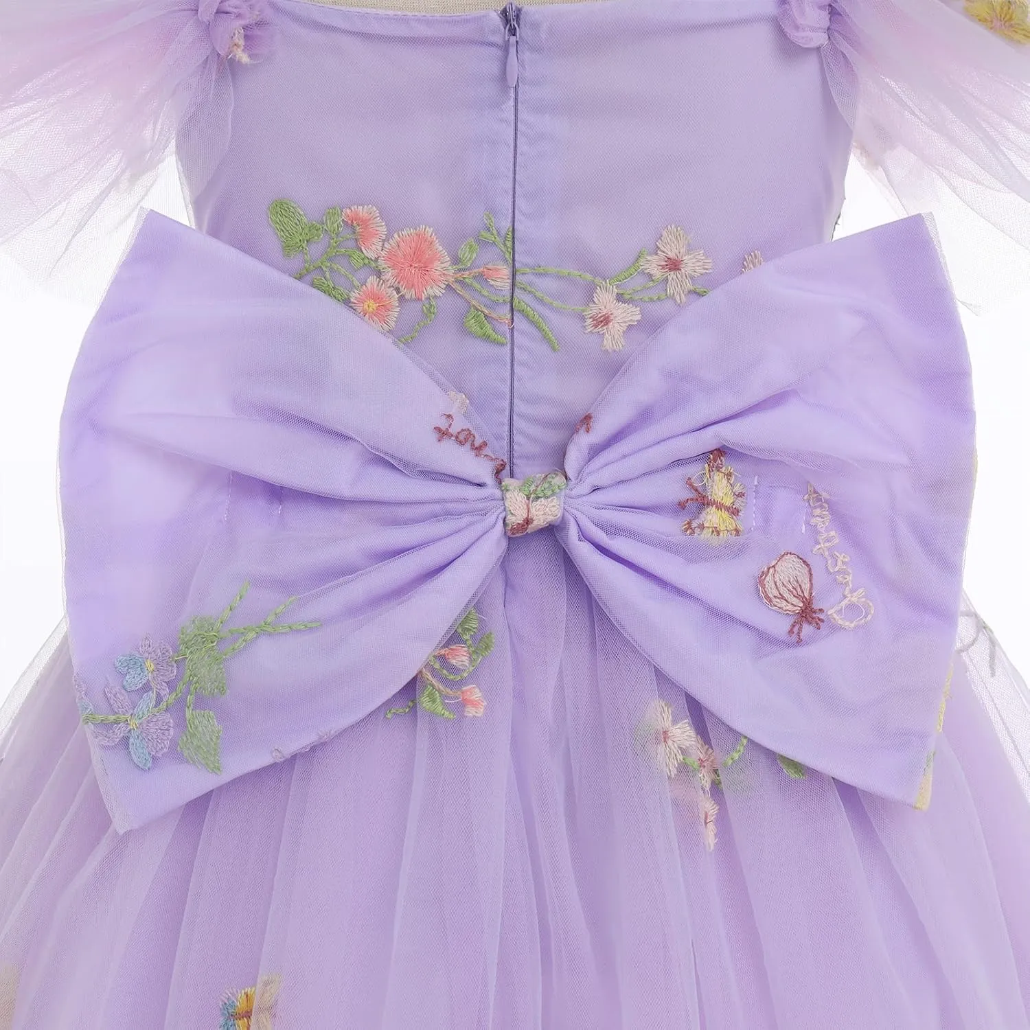 IBTOM CASTLE Flower Girl Ruffe Dress Floral Embroidery Princess Flutter Sleeve Party Dress Bowknot Wedding Bridesmaid