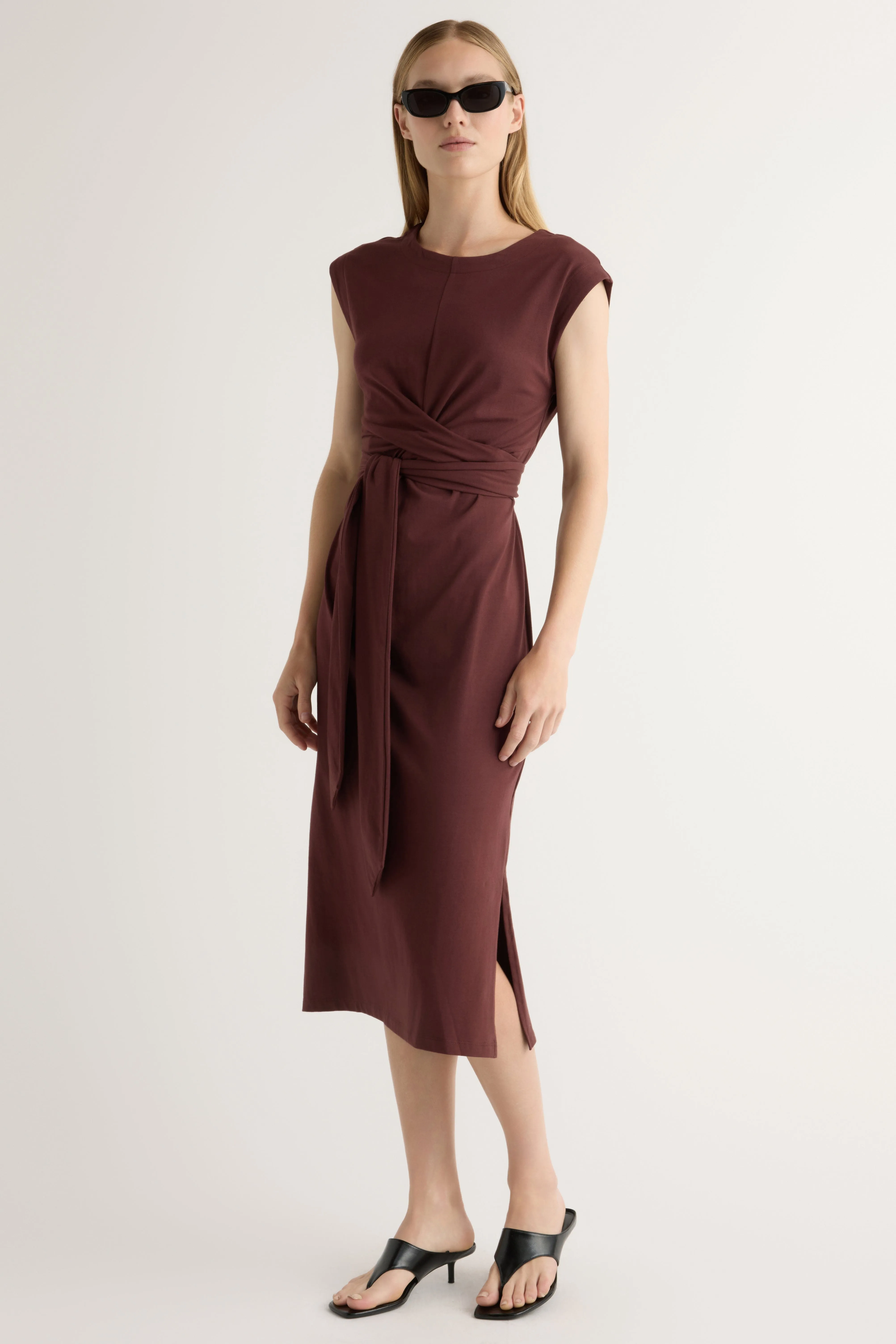Fall Flow Invisible-Zip Fei Tie-Front Organic Cotton Dress