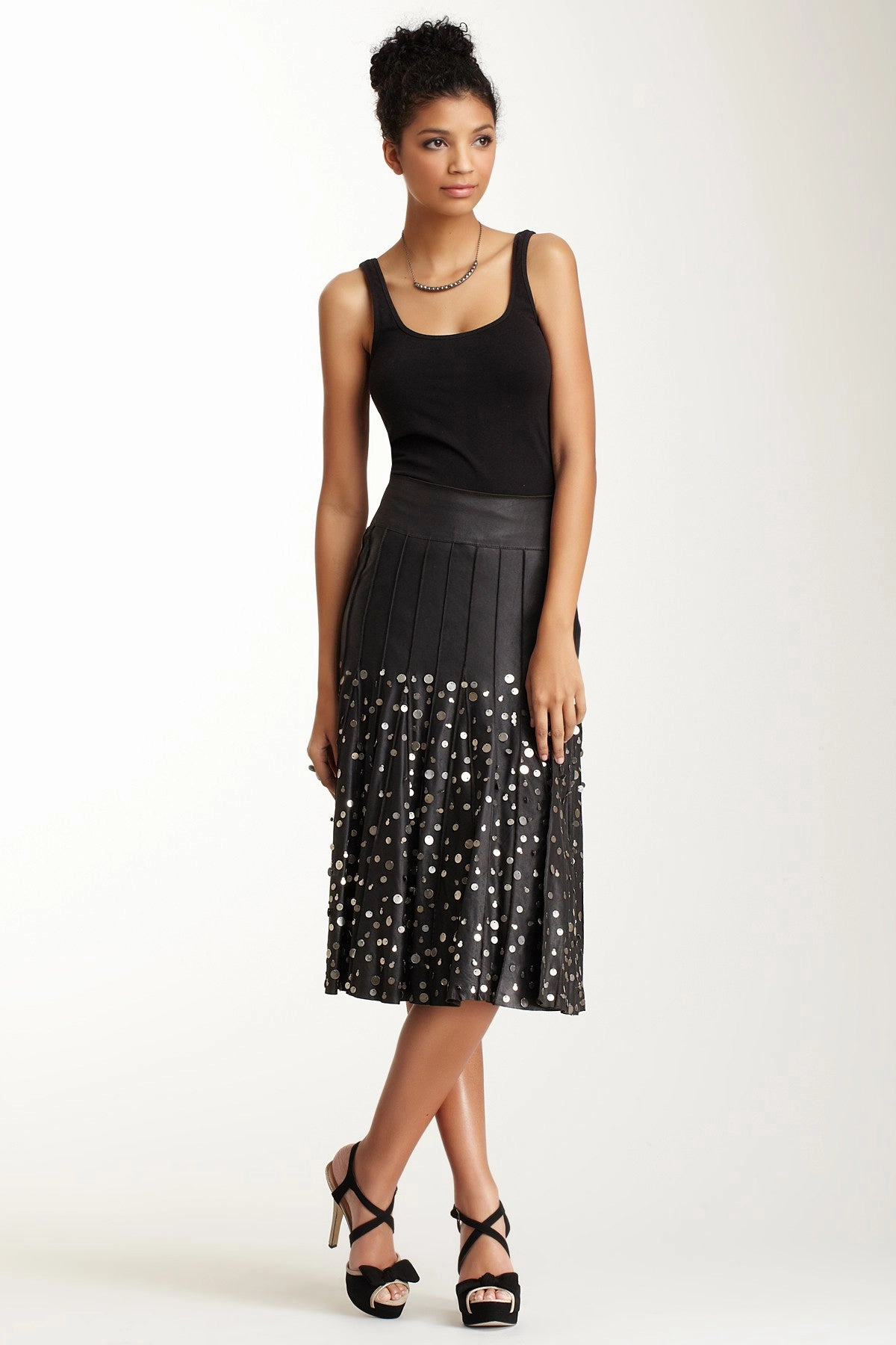 Antiqued Goat Leather Multi Panel Skirt - Black Laid Back Look Daily Favorite