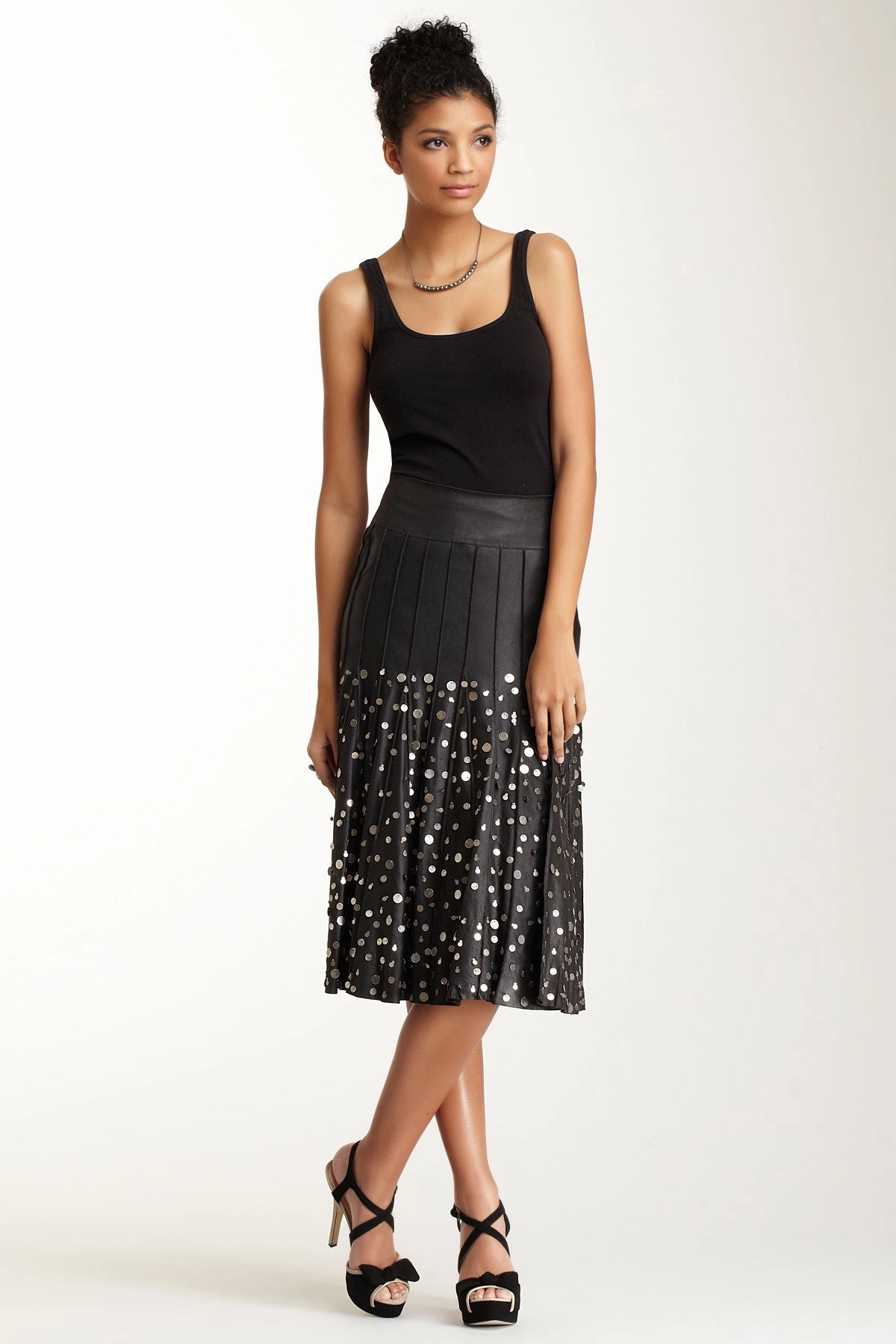 Antiqued Goat Leather Multi Panel Skirt - Black Light Wear Seamless Design