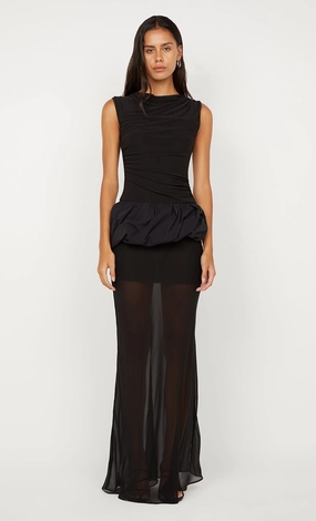 IDA BUBBLE MAXI DRESS - BLACK Retro Detail Slimming Shape