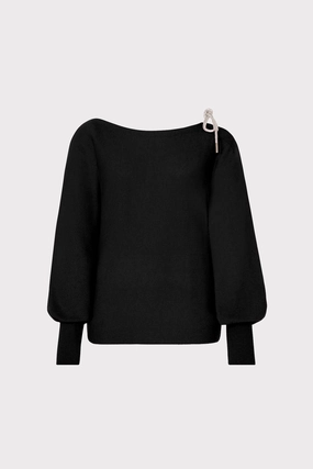 Minimal Fashion Ida Crystal Bow Cold Shoulder Sweater