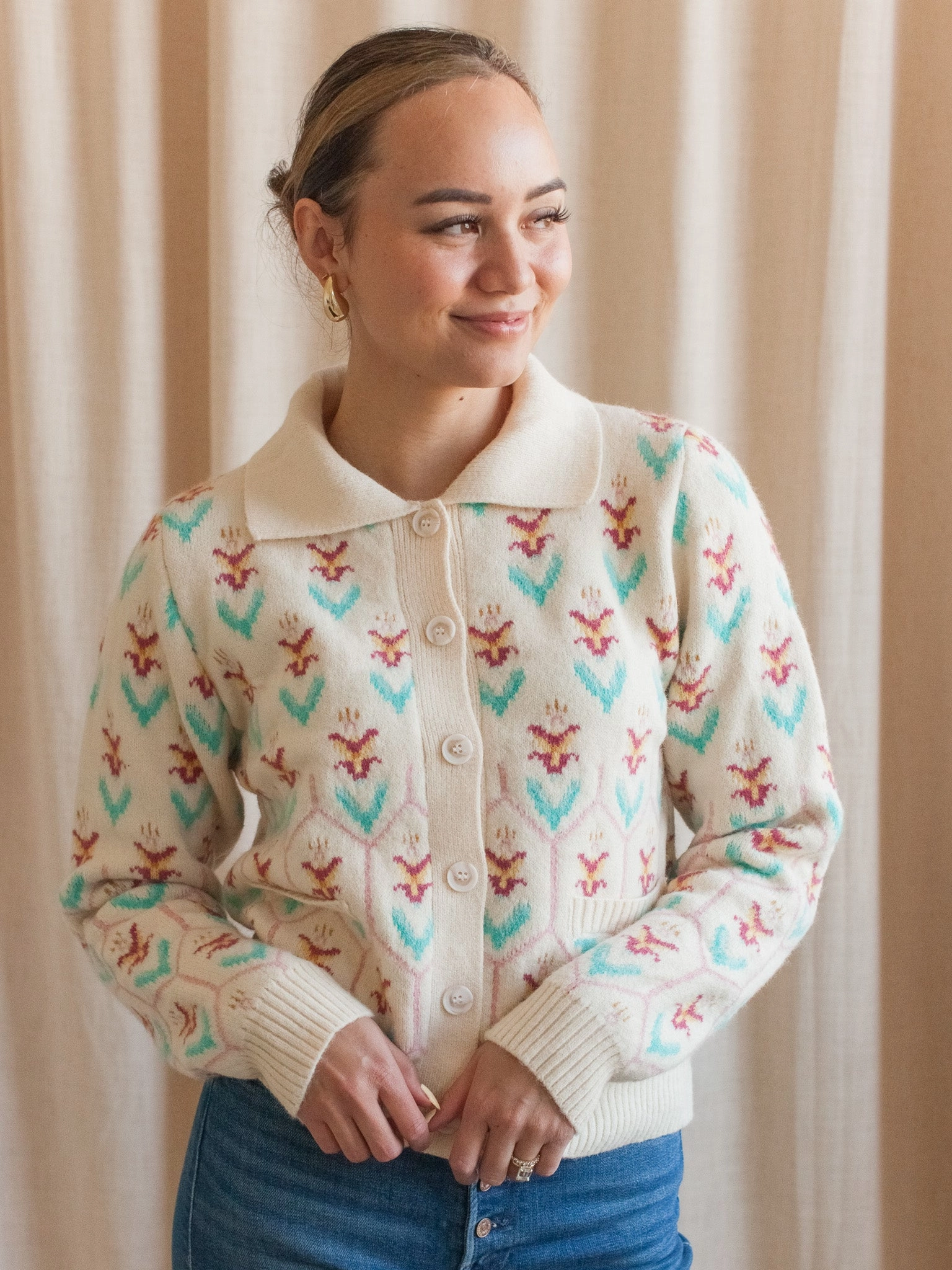 Ida Knit Cardigan Waffle Knit Texture