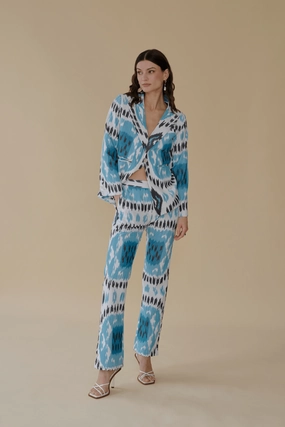 Relaxed Design Wear TouchscreenCompatiblePockets Ikat Pants Blue