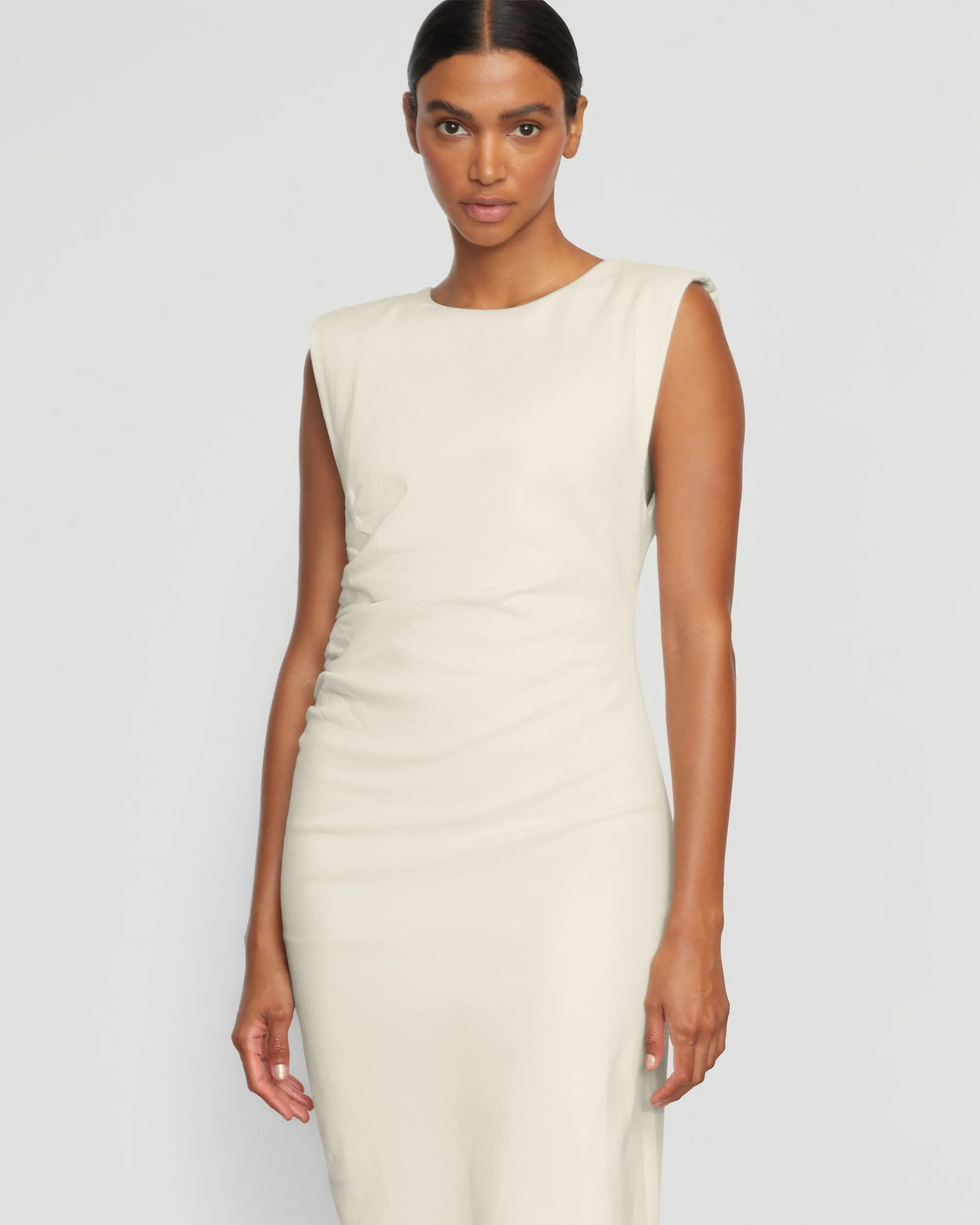 Iman Split-Hem Cotton Twill Dress ruffle trim windproof