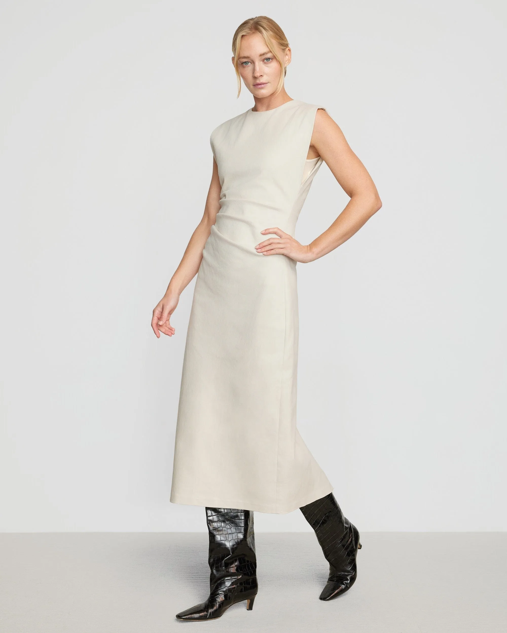 Flattering Comfort Wear Social Charm Iman Split-Hem Cotton Twill Dress