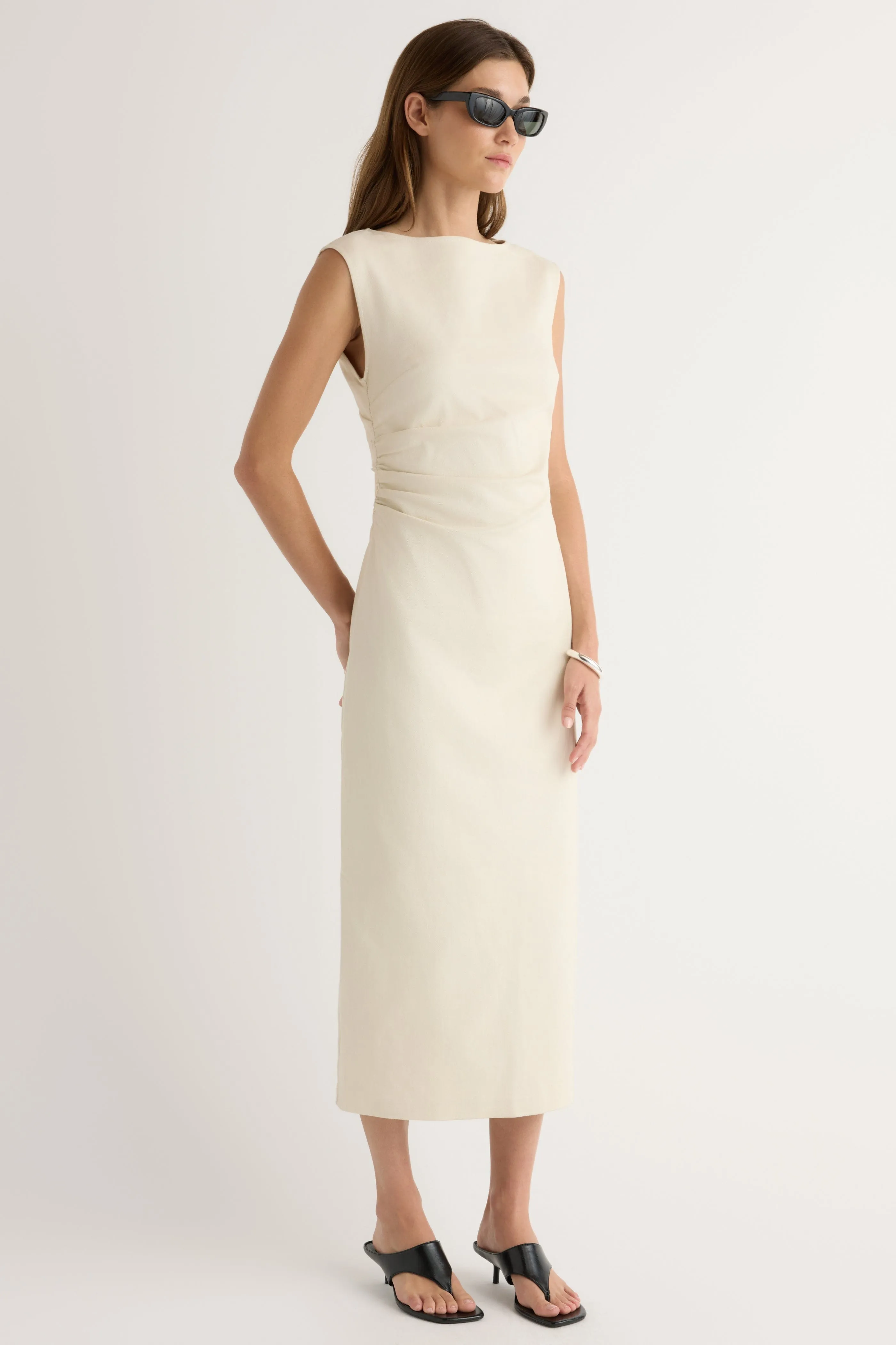 Inari Cotton Twill Boat-Neck Dress Stay Cool