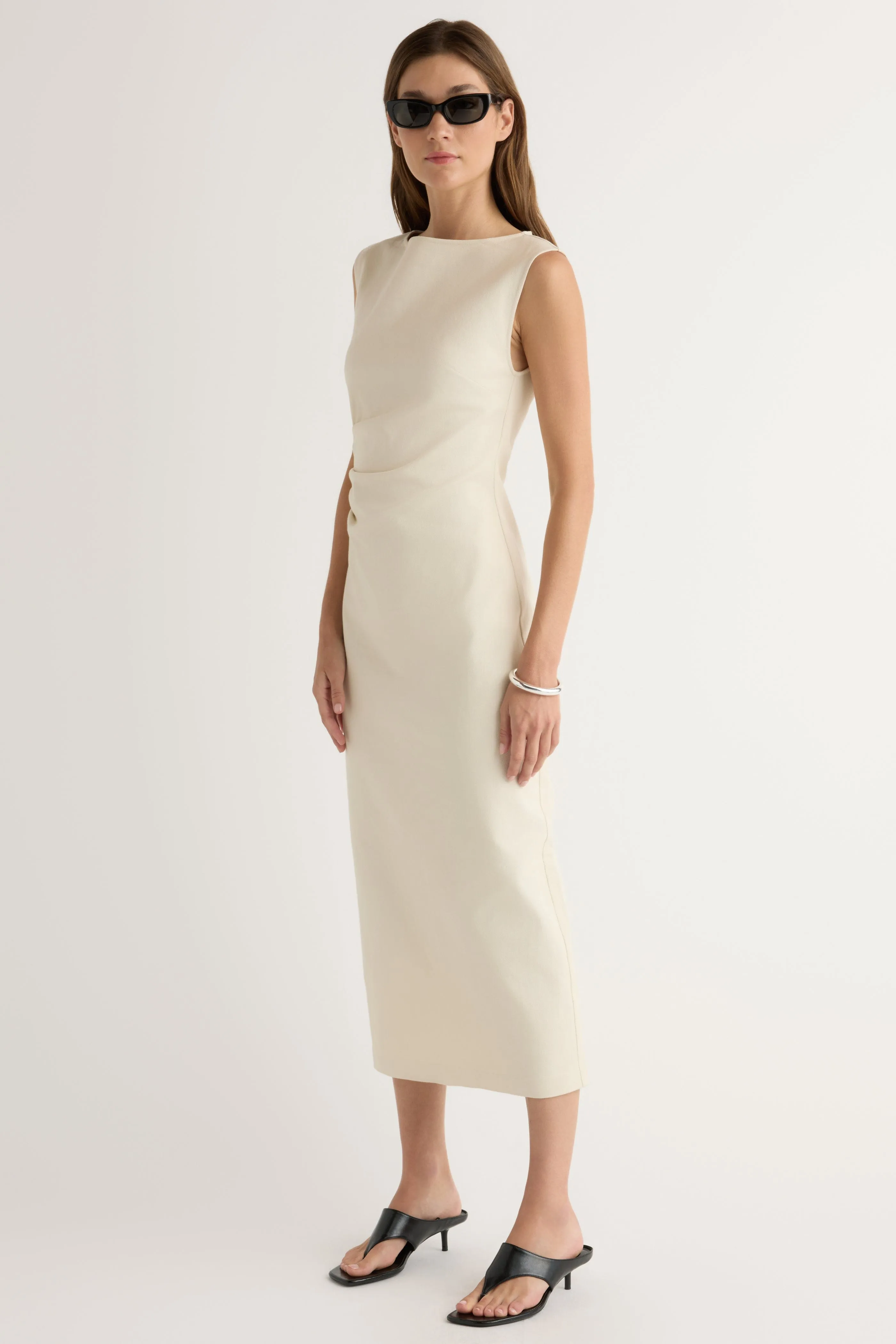 Inari Cotton Twill Boat-Neck Dress Polished Edge Texture Mood