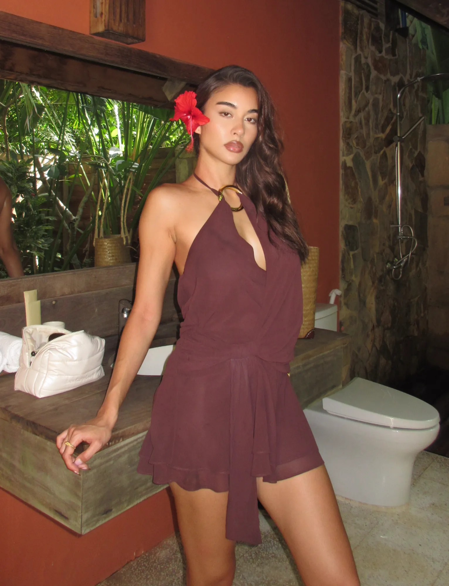 Feminine Charm Comfy and Chic INDIGO MINI DRESS 2.0 - CHOCOLATE