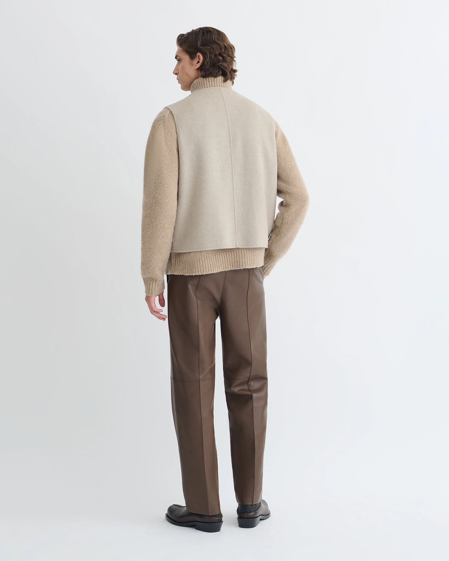 Embroidered Mykel - Cropped Double Wool Vest - Stone