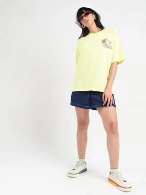 Madame Graphic Print Detailed Yellow Cotton T-shirt Breathable mesh panel Flattering Design