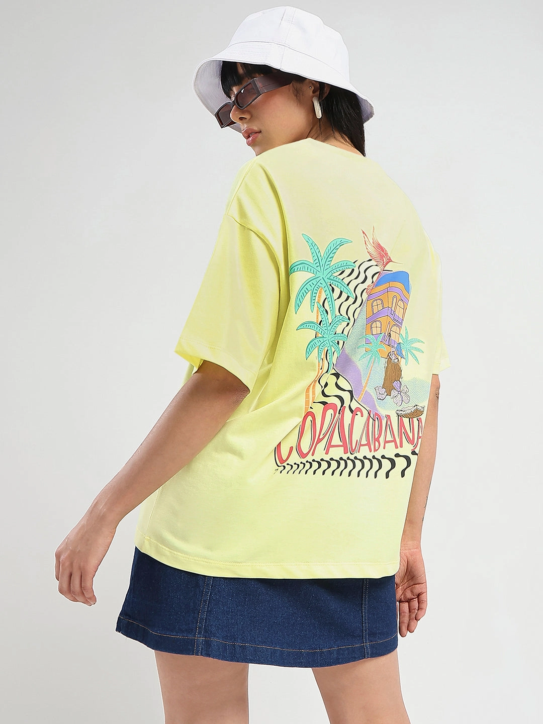 Madame Graphic Print Detailed Yellow Cotton T-shirt Cozy Wardrobe