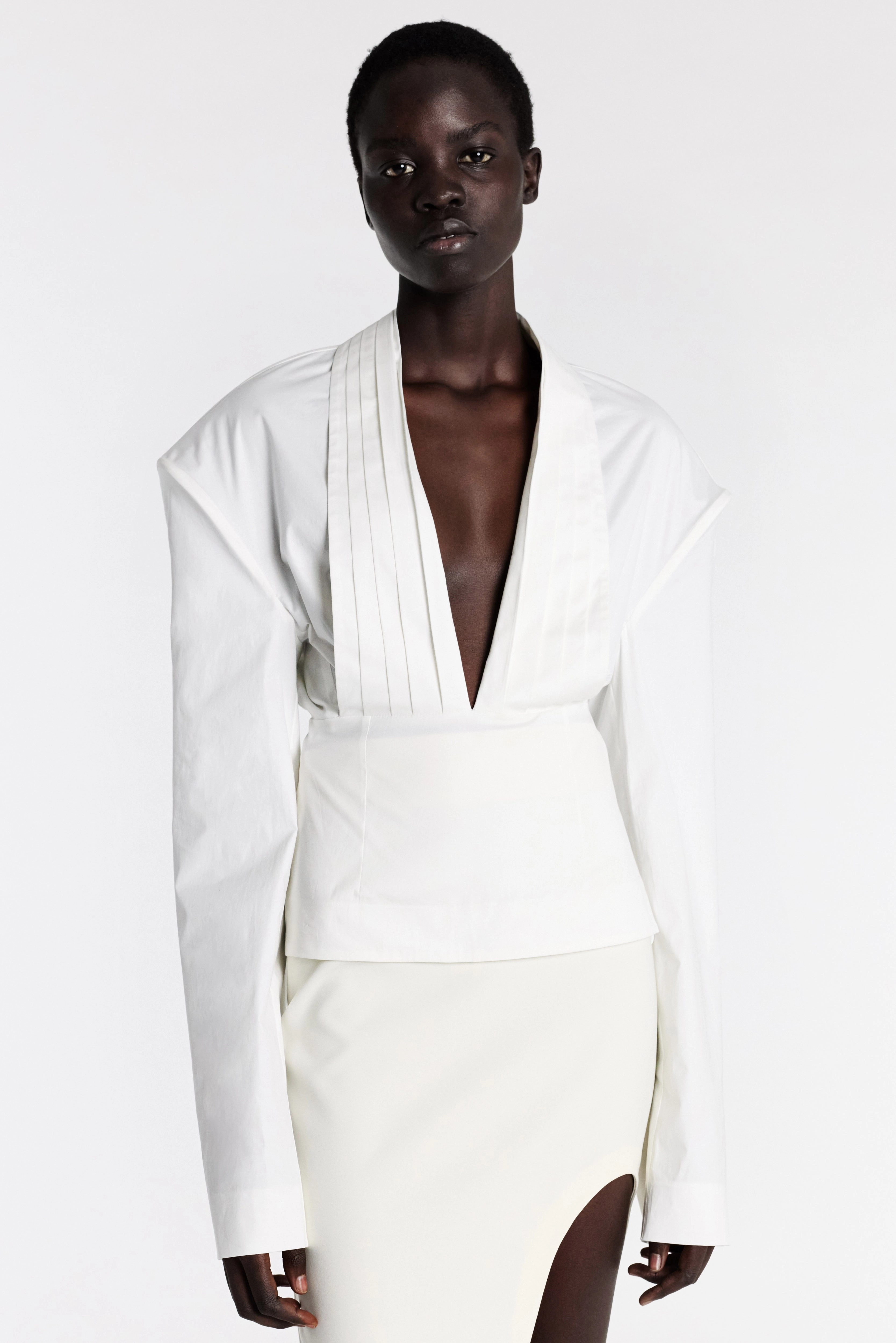 NonToxic Certification Everyday Comfort Cummerbund Collar Tuxedo Top White