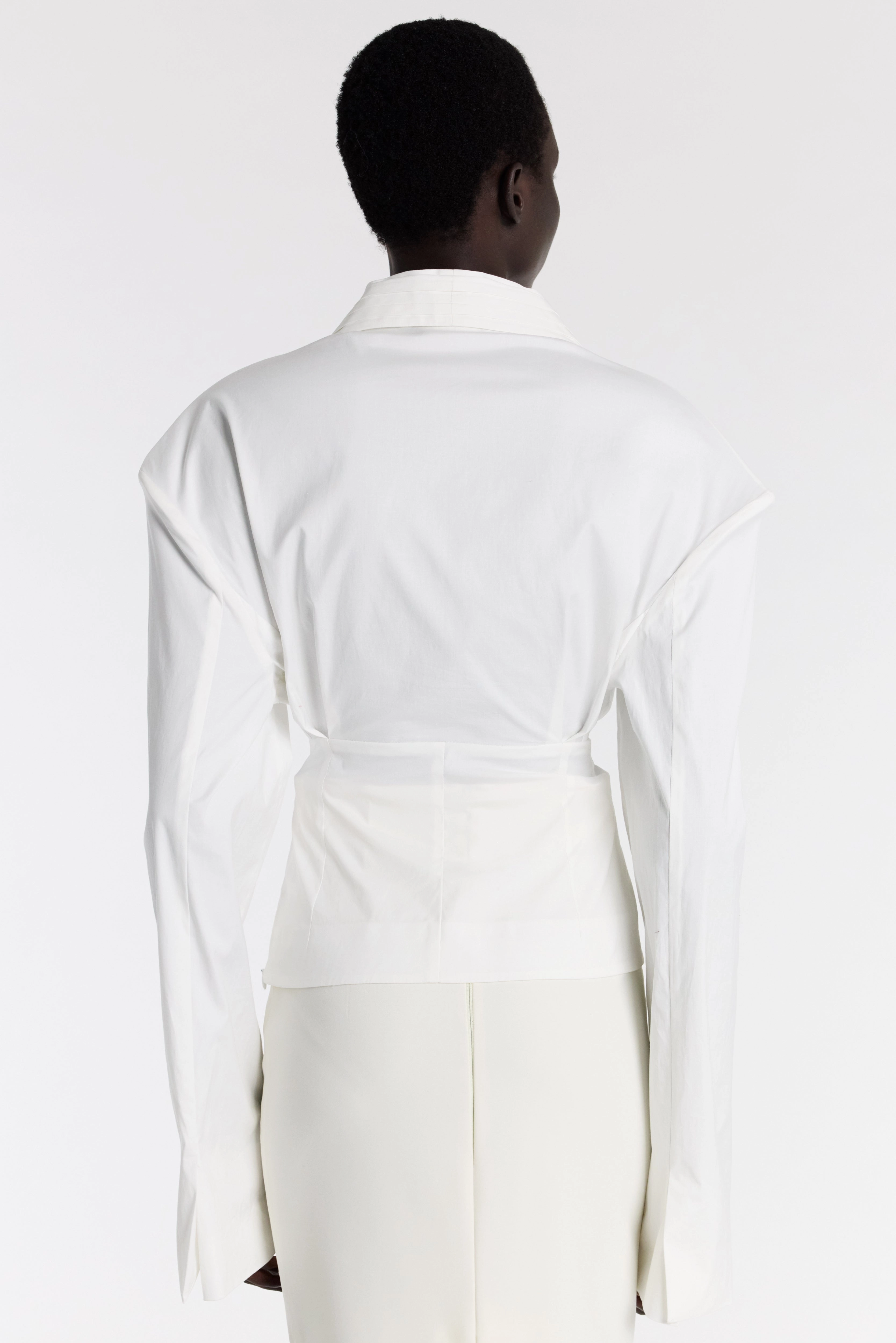 Cummerbund Collar Tuxedo Top White Reinforced Neckline Detail