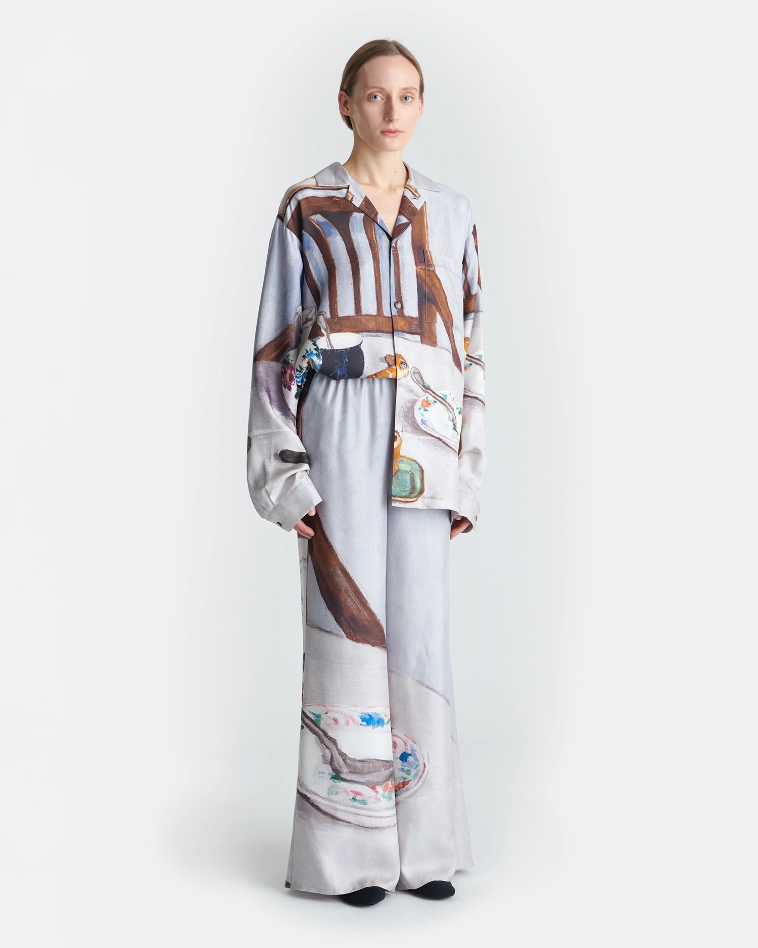 Sebler - Printed Silk Twill Shirt - Poppyseed Cake Drop Shoulder