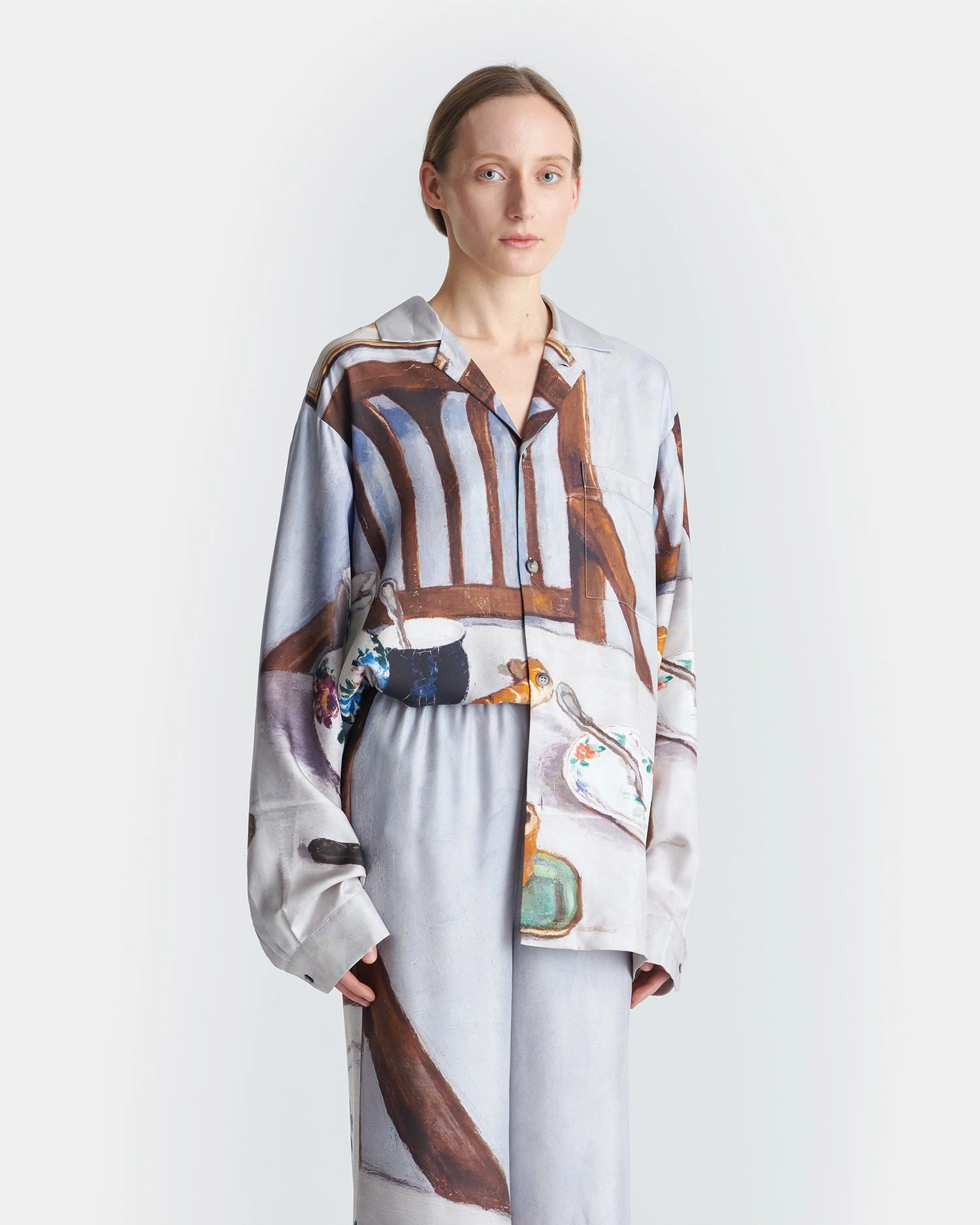 Sebler - Printed Silk Twill Shirt - Poppyseed Cake Noise Reduced Zipper
