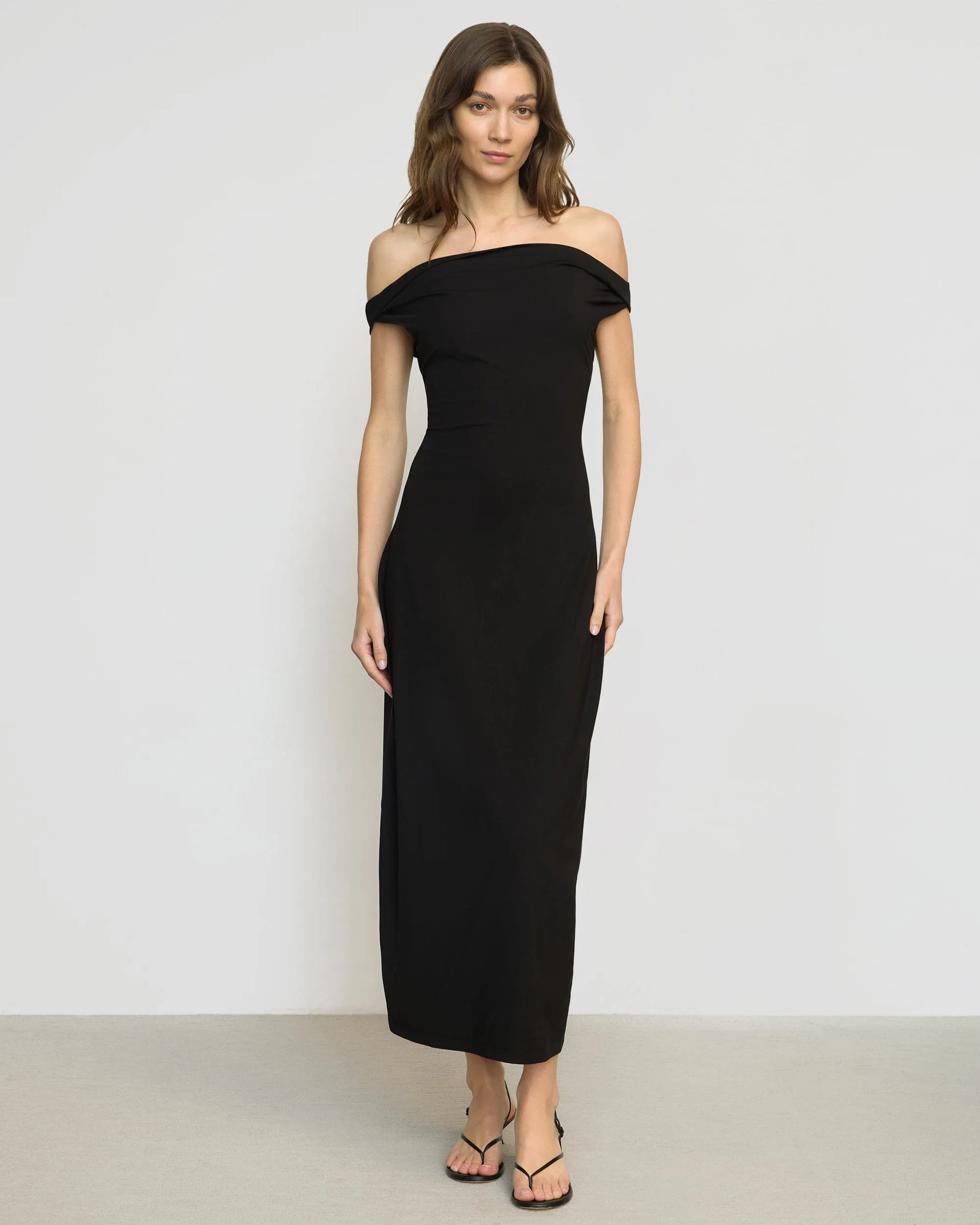 Tiered-Skirt Chilly Comfort Wear Iryna Asymmetric Off-Shoulder Dress