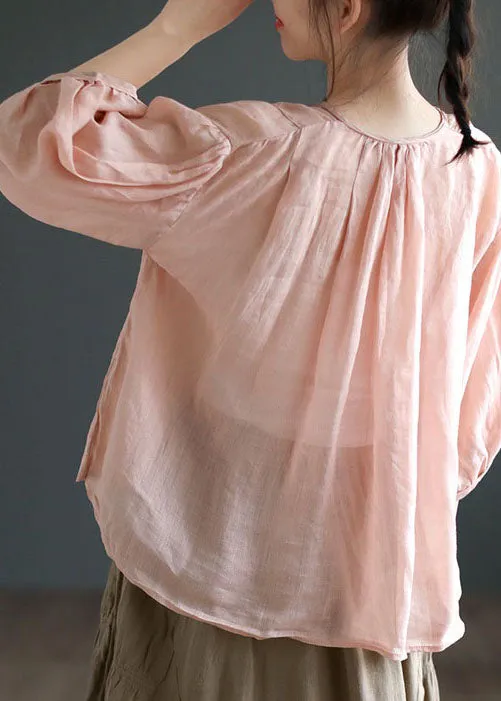 Italian Orange Wrinkled Print Patchwork Linen Shirts Top Summer LY2502