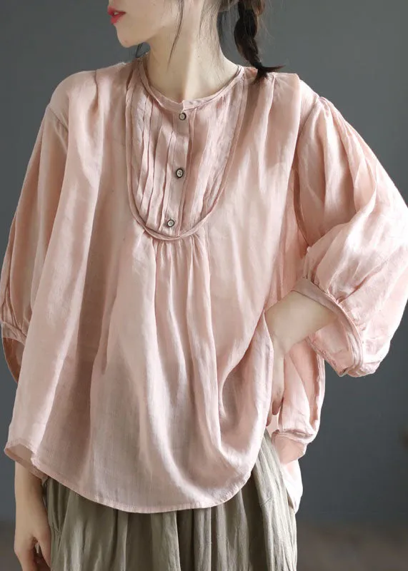 Italian Orange Wrinkled Print Patchwork Linen Shirts Top Summer LY2502