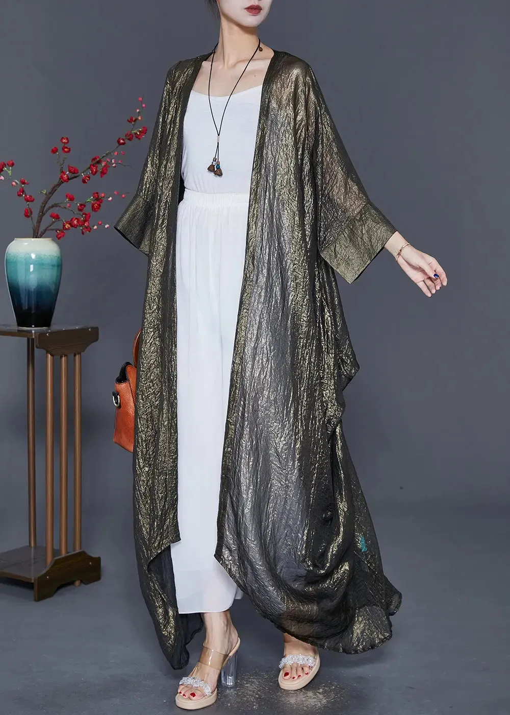 Italian Oversized Asymmetrical Design Silk Long Cardigan Fall ML0414