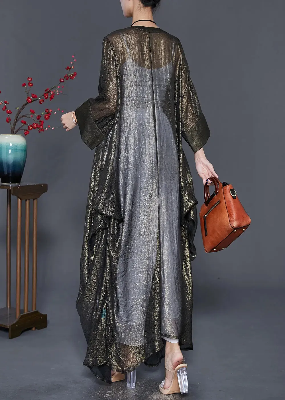 Italian Oversized Asymmetrical Design Silk Long Cardigan Fall ML0414