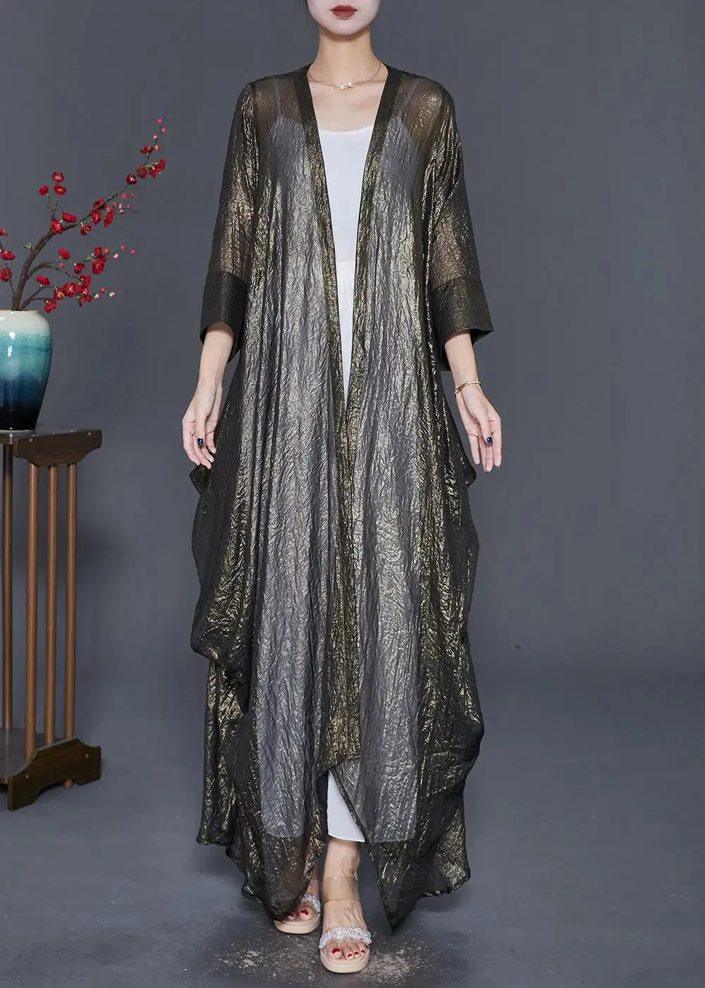 Italian Oversized Asymmetrical Design Silk Long Cardigan Fall ML0414