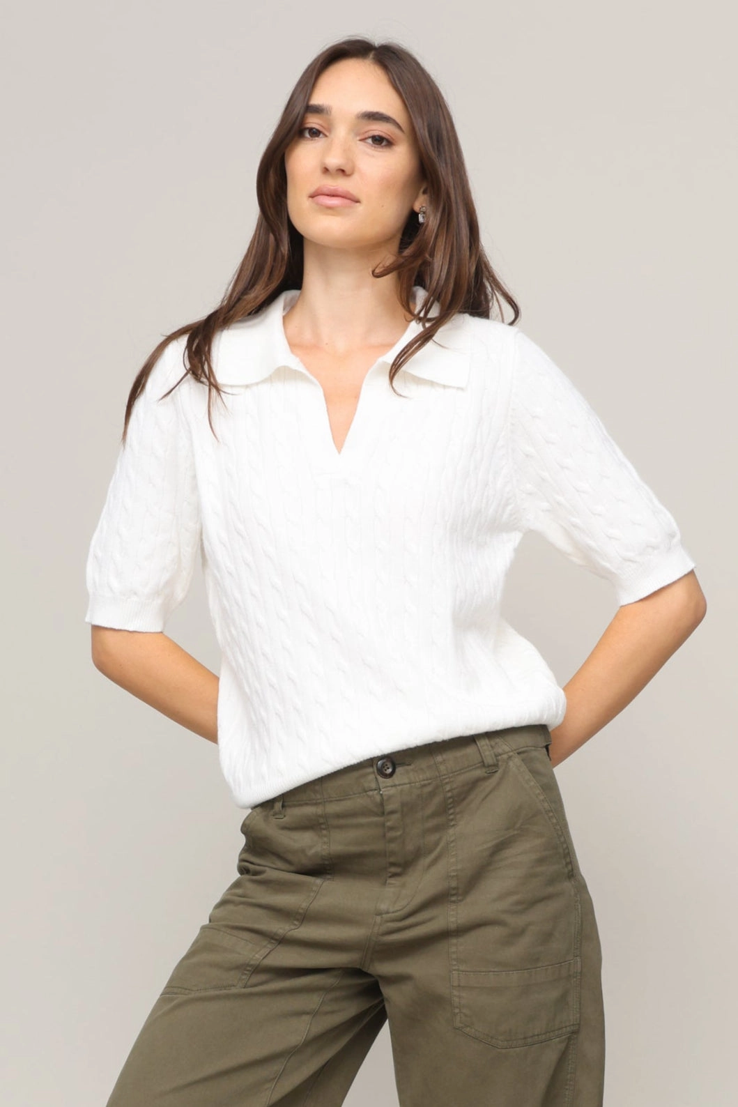 Circular Knit Sustainability Guide Ivy Short Sleeve Cable Sweater