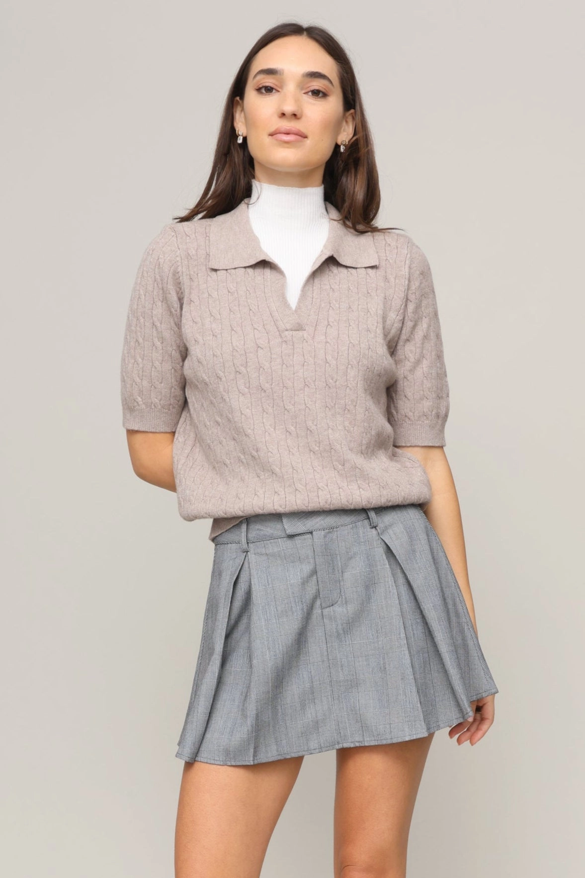 Ivy Short Sleeve Cable Sweater TemperatureRegulating Fabric Smooth Seam
