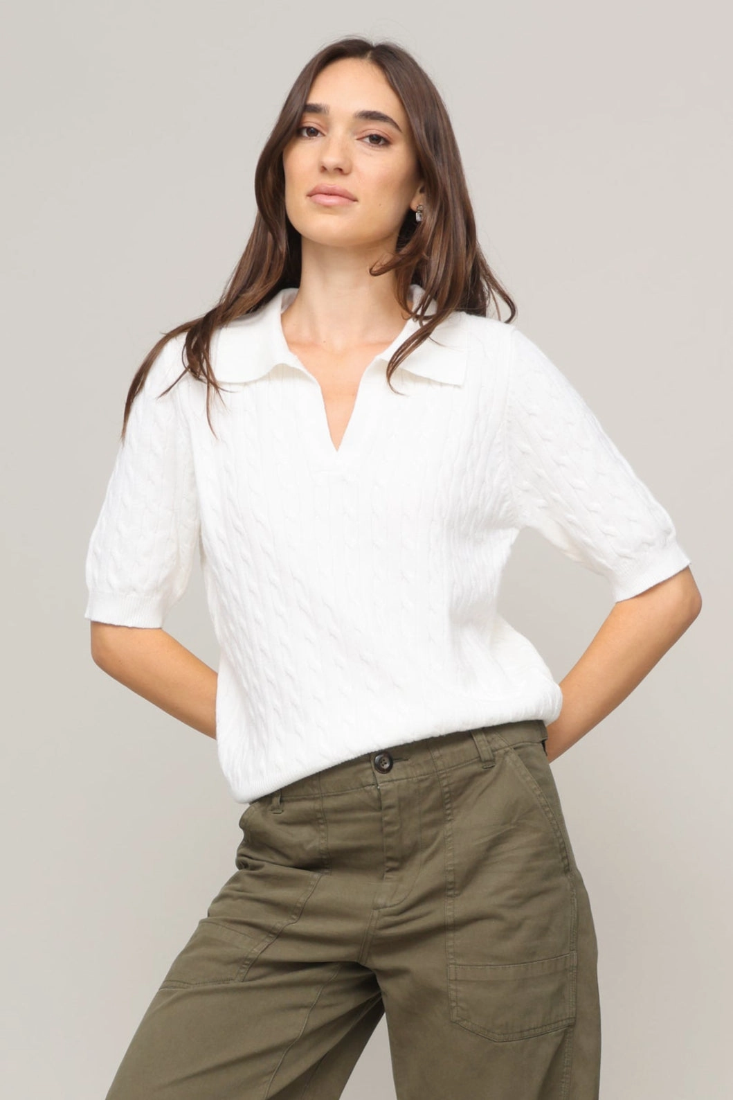 Ivy Short Sleeve Cable Sweater Quiet Style Outdoor Comforted