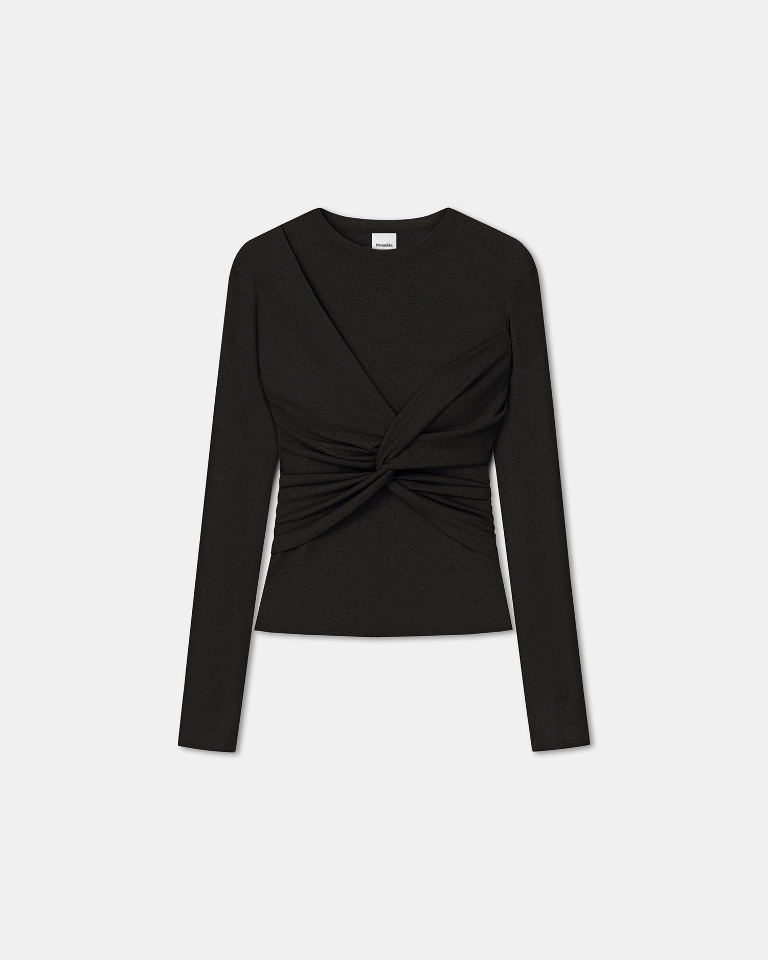 Bonded Seam Durability Izolda - Draped Mesh Jersey Top - Black