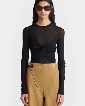 Izolda - Draped Mesh Jersey Top - Black Layered Hem Detailing