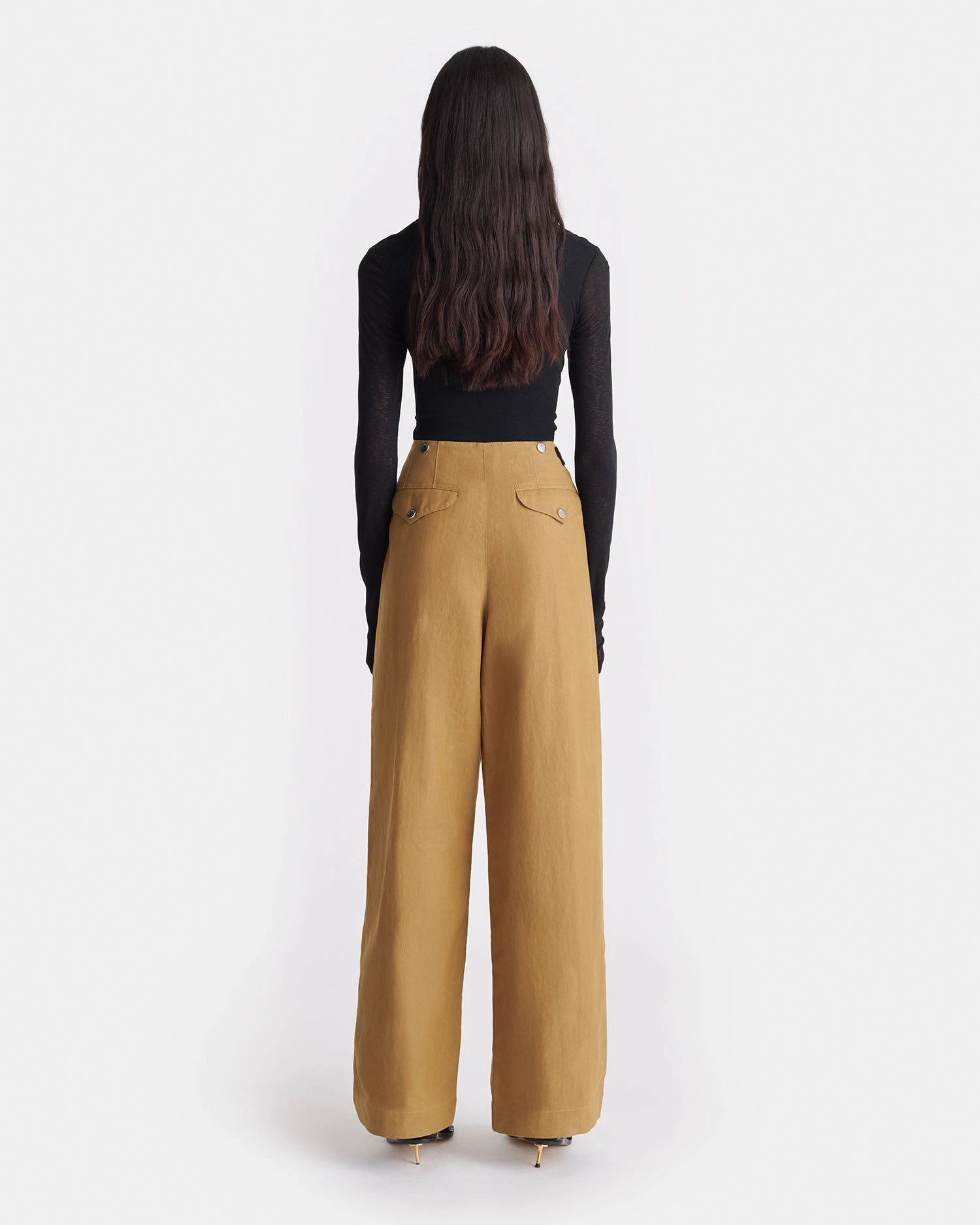 Sustainable Fabric Blend Button Down Collar Style Izolda - Draped Mesh Jersey Top - Black