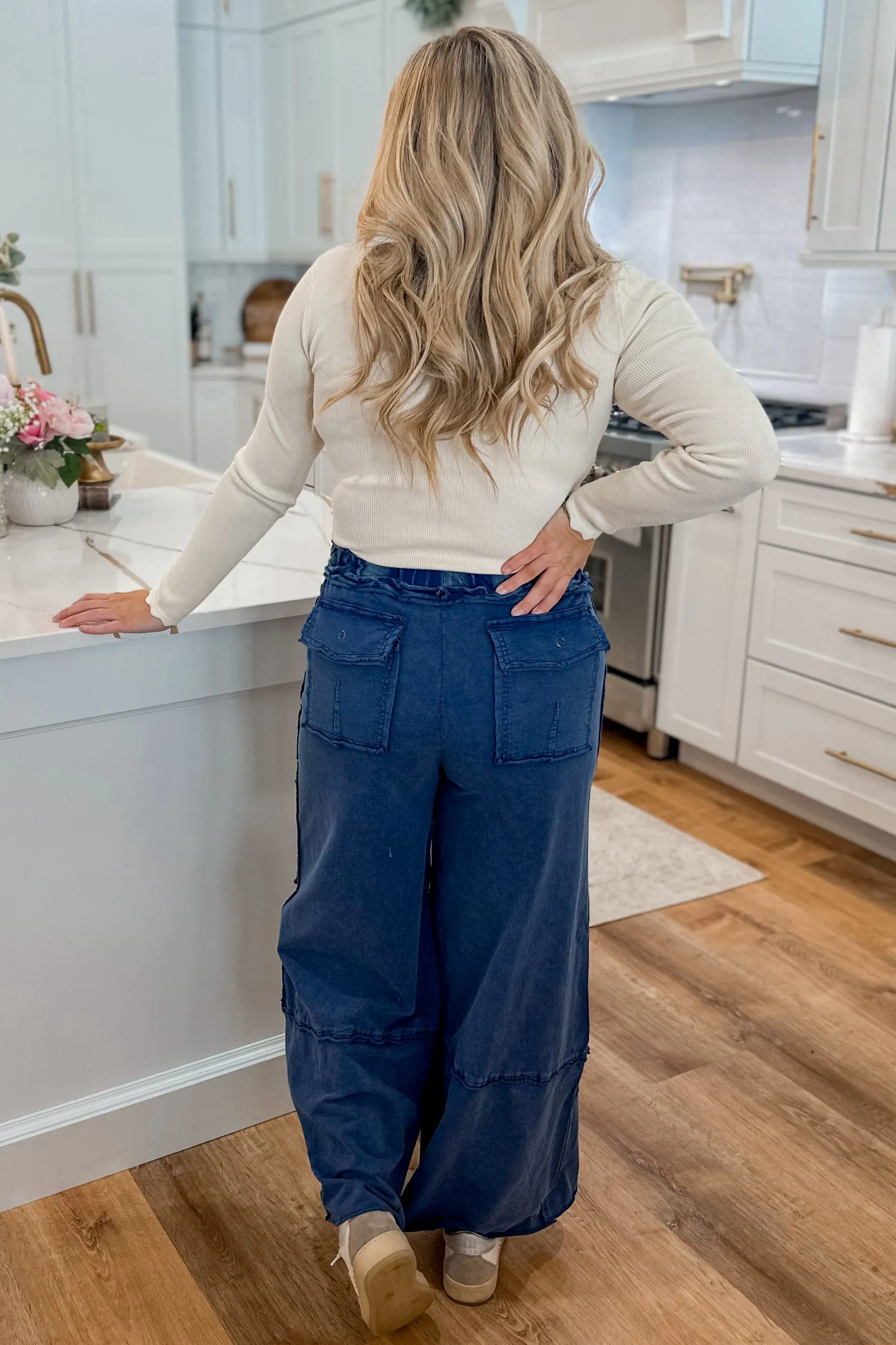Jackson Mineral Washed Terry Knit Wide Cargo Pants