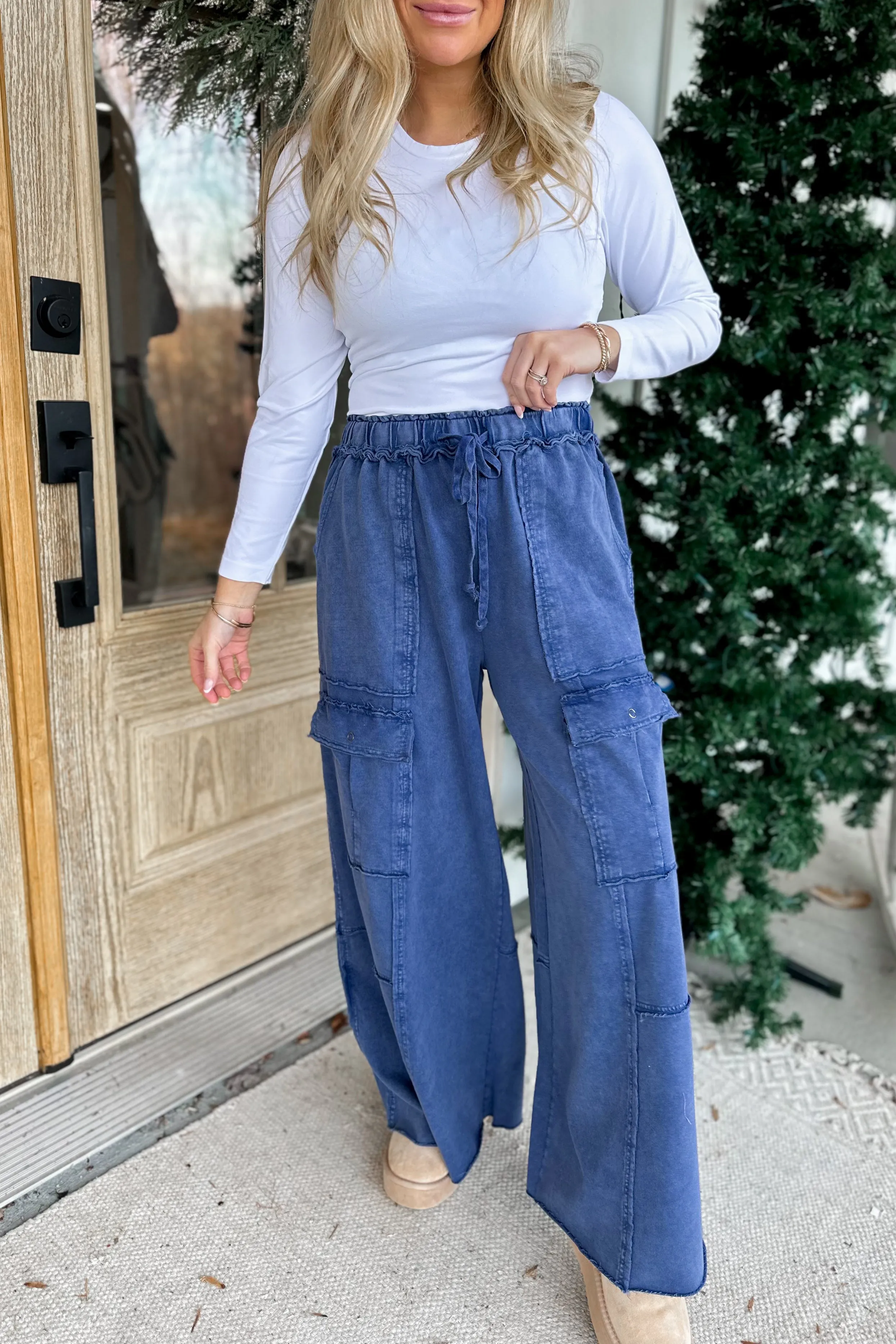 Jackson Mineral Washed Terry Knit Wide Cargo Pants