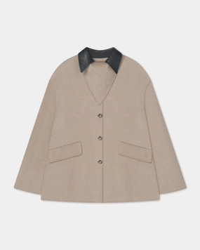 Jada - Double Wool/Regen Leather Jacket - Stone/Black Body Performance Tall-sizes