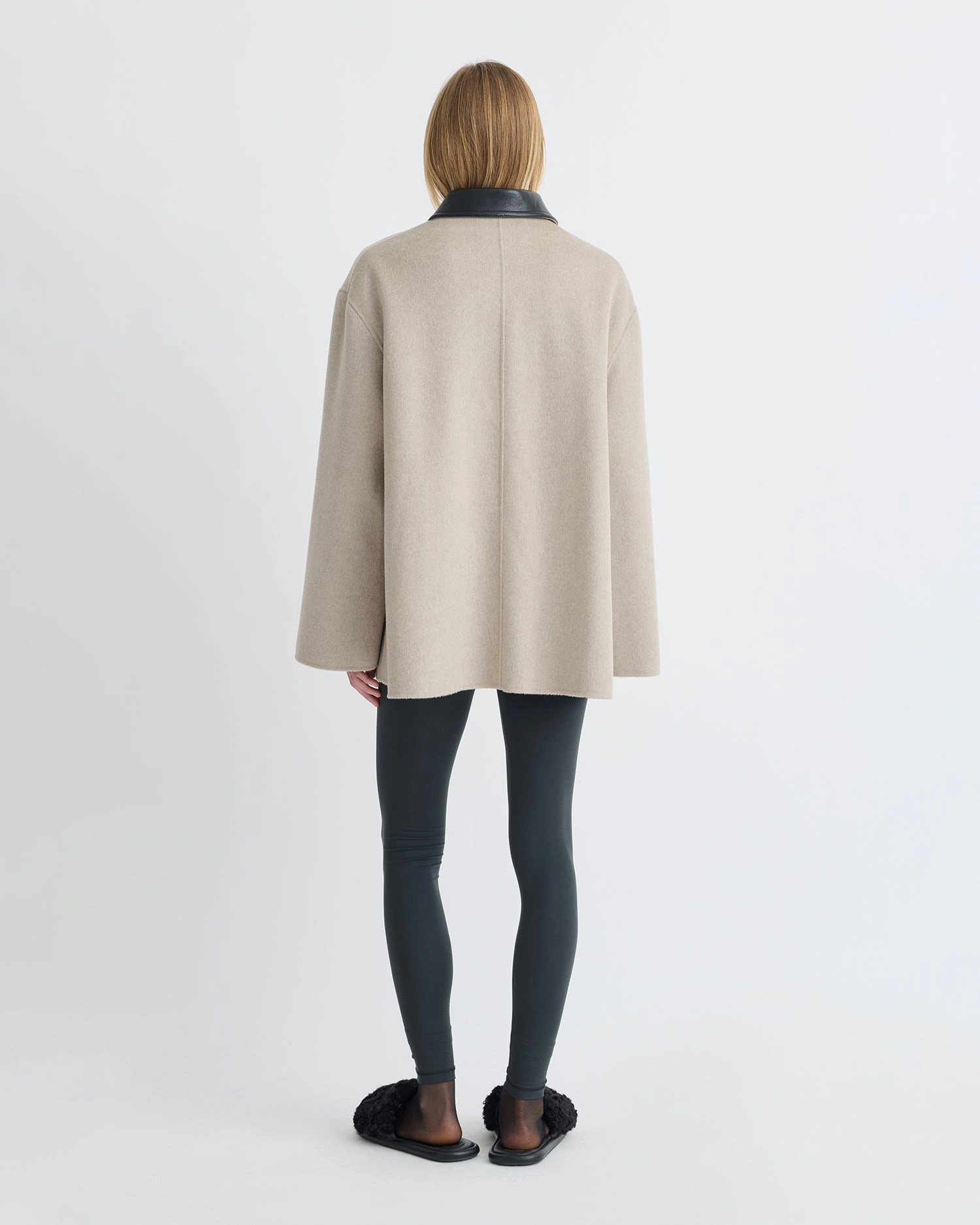 Jada - Double Wool/Regen Leather Jacket - Stone/Black Fashion Flex Classic-design-characteristic-quality
