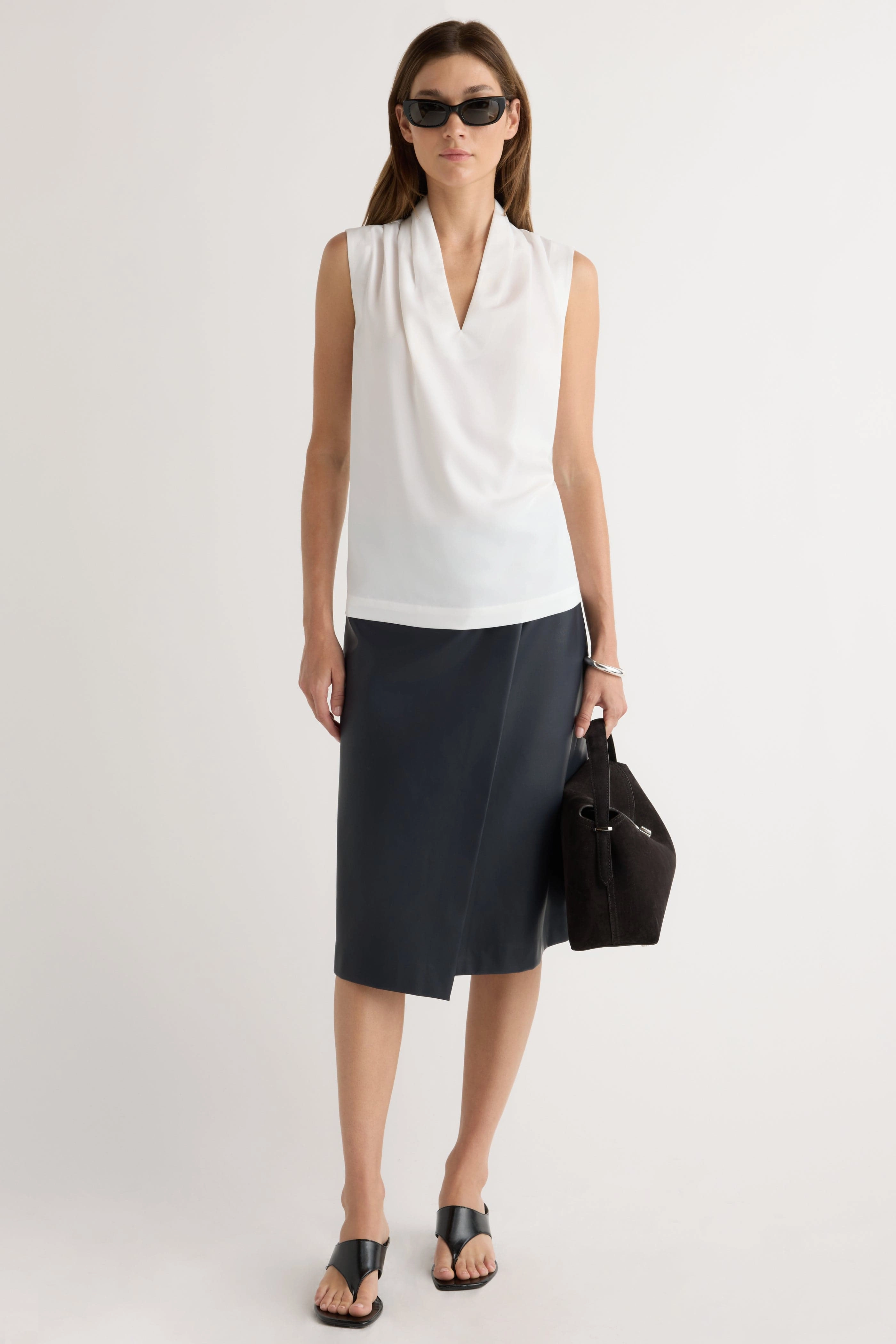 Jae V-Neck Sleeveless Blouse DurableDoubleLayeredHem