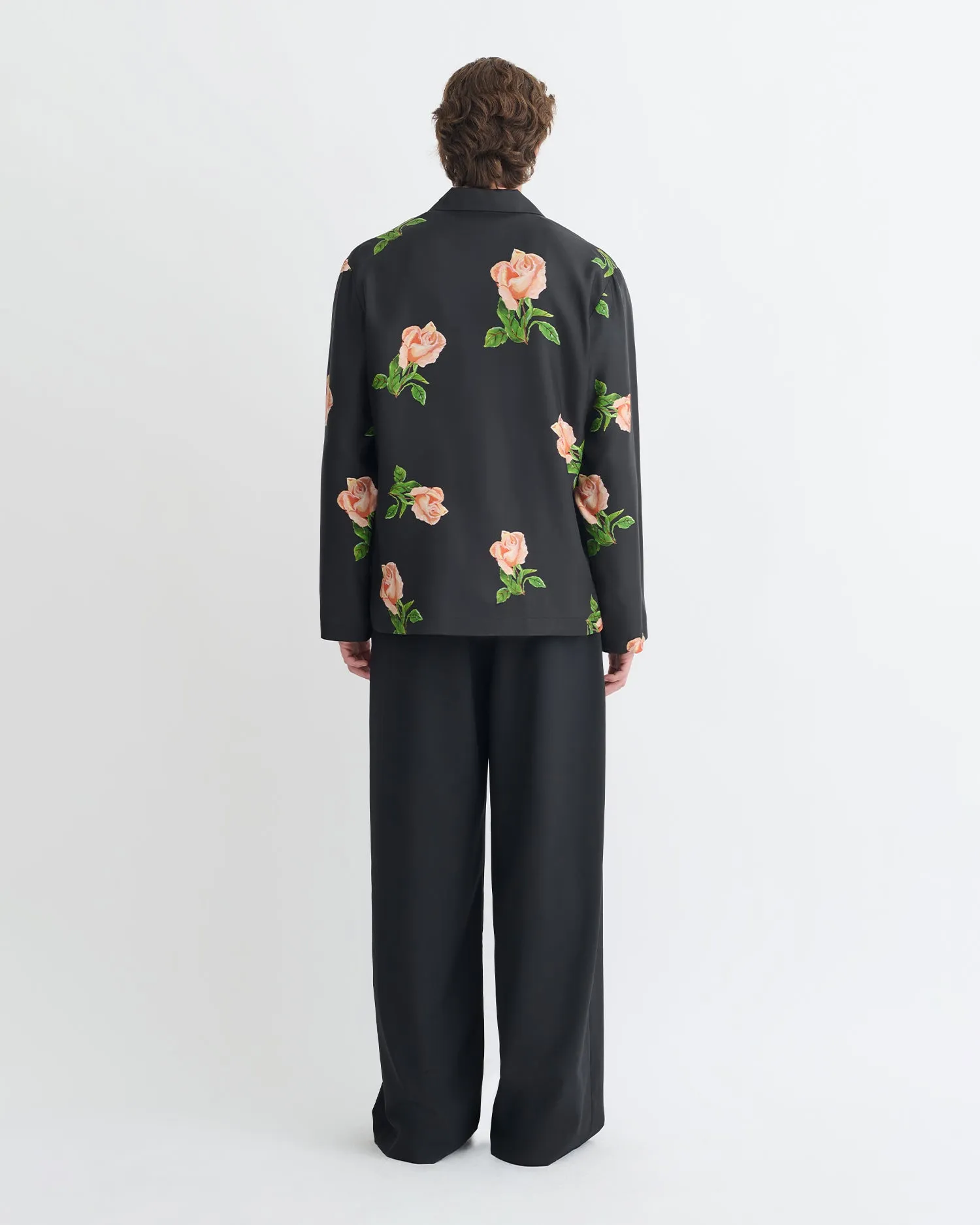 Water Repellent Finish Jamar - Printed Silk Twill Shirt - Black/Roses